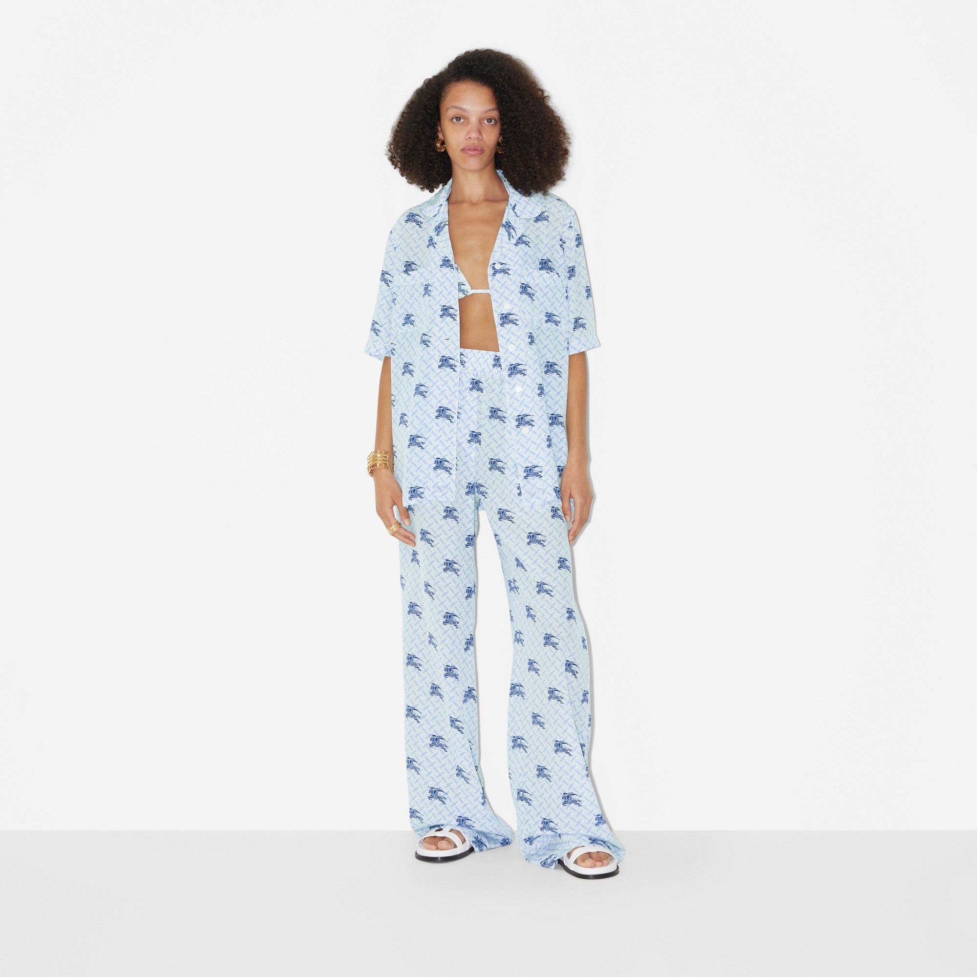 EKD Monogram Silk Wide-leg Trousers - 2