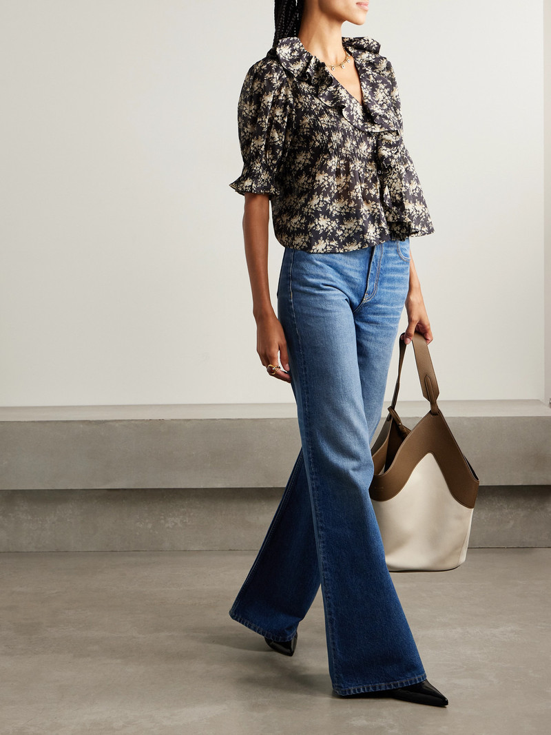 DÔEN Henri Ruffled Pintucked Floral-print Organic Cotton-voile Top outlook