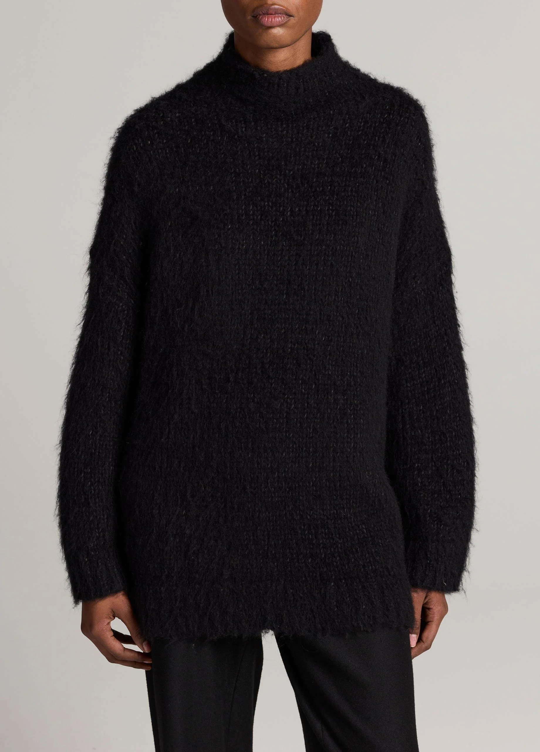 Brushed Wool-Cotton Oversized Mock-Neck Sweater - 1