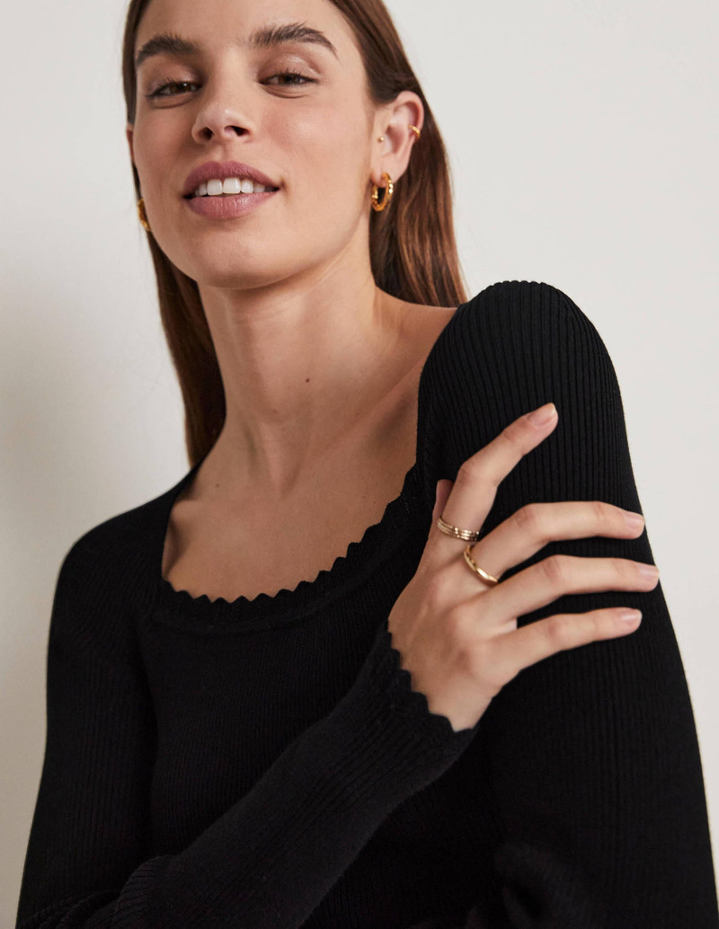 Ribbed Square Neck Knitted Top-Black 3