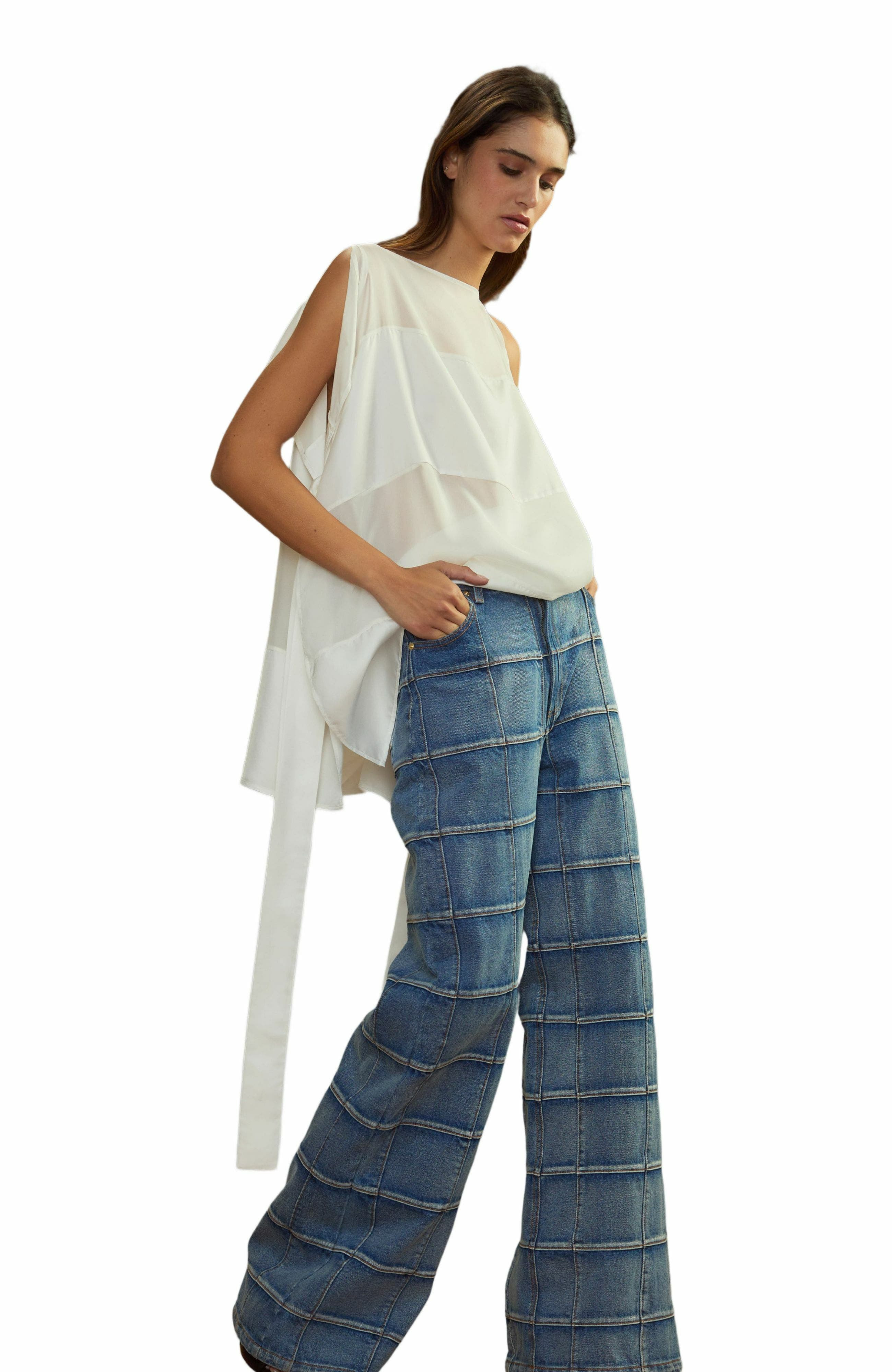 Cynthia Rowley Windowpane Wide-Leg Jeans in Light Wash at Nordstrom - 2