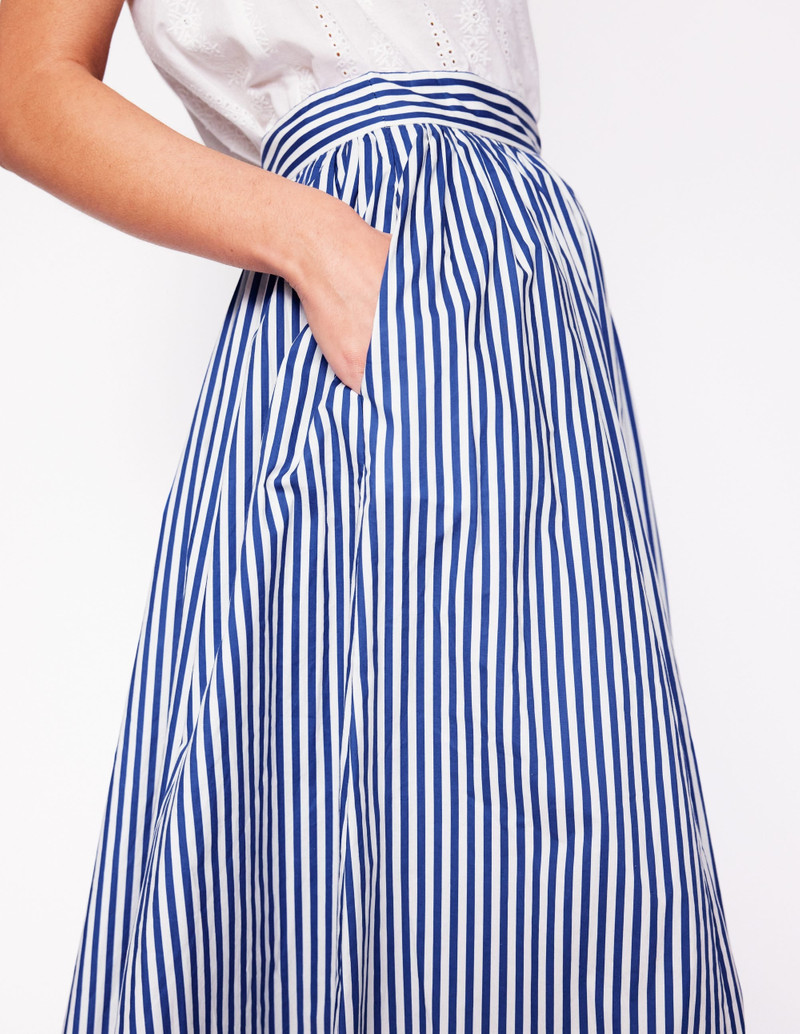 Full Poplin Maxi Skirt-Kingfisher Blue, Fine Stripe 3