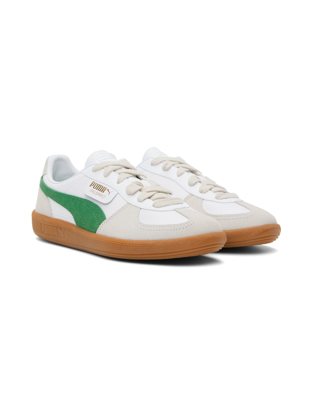 Off-White & Green Palermo Leather Sneakers - 4