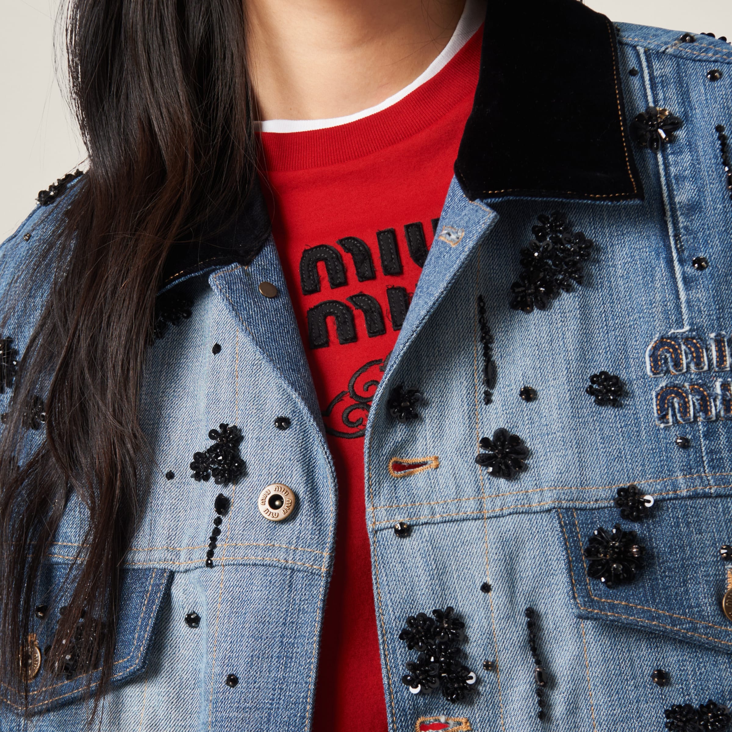 Embellished denim trucker vest - 6