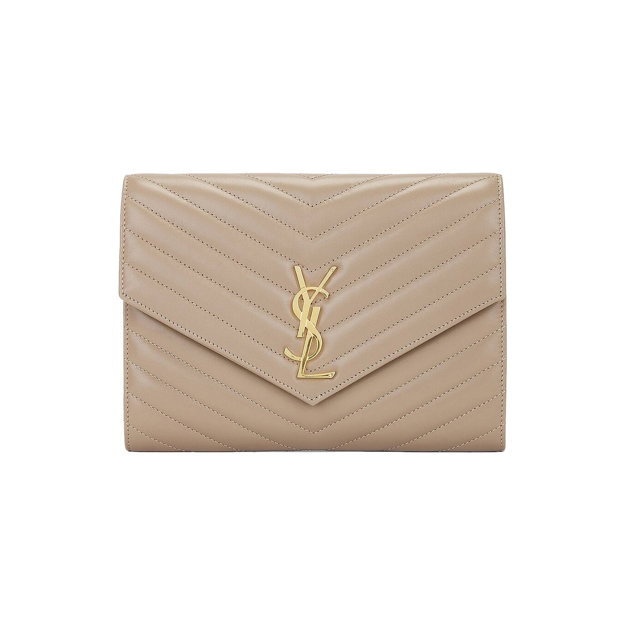 Saint Laurent Cassandre Matelassé Leather Clutch Bag 'Dusty Grey' - 1