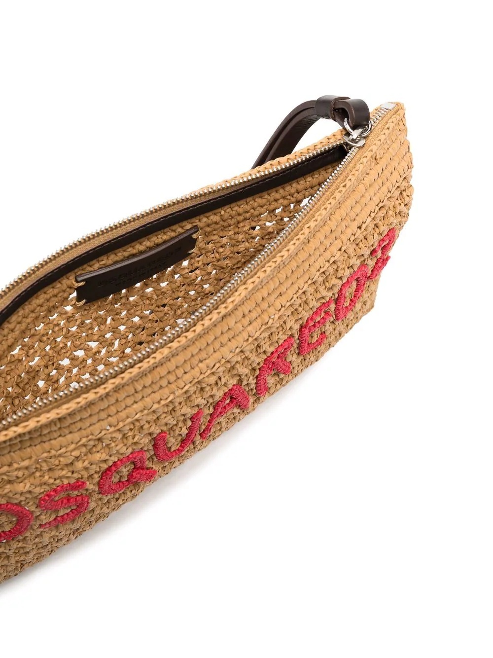 logo-embroidered raffia clutch - 5