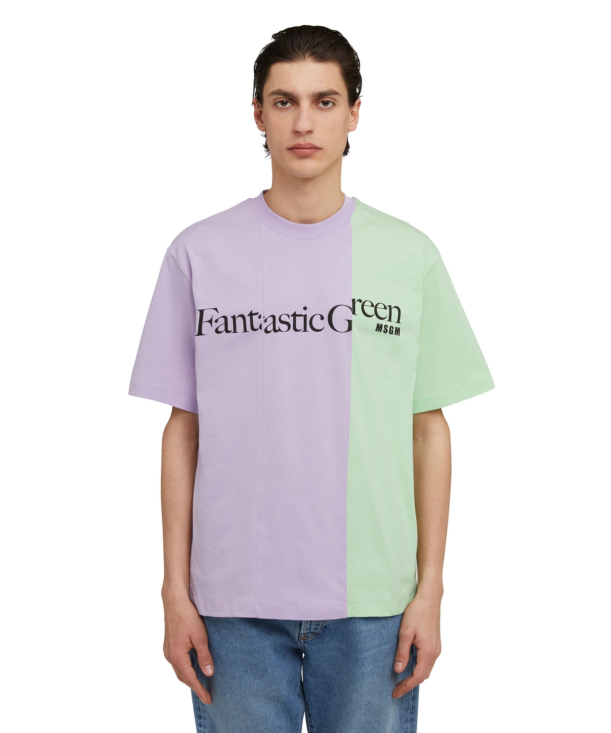 Organic cotton two-tone crewneck t-shirt from the MSGM Fantastic Green Capsule - 2