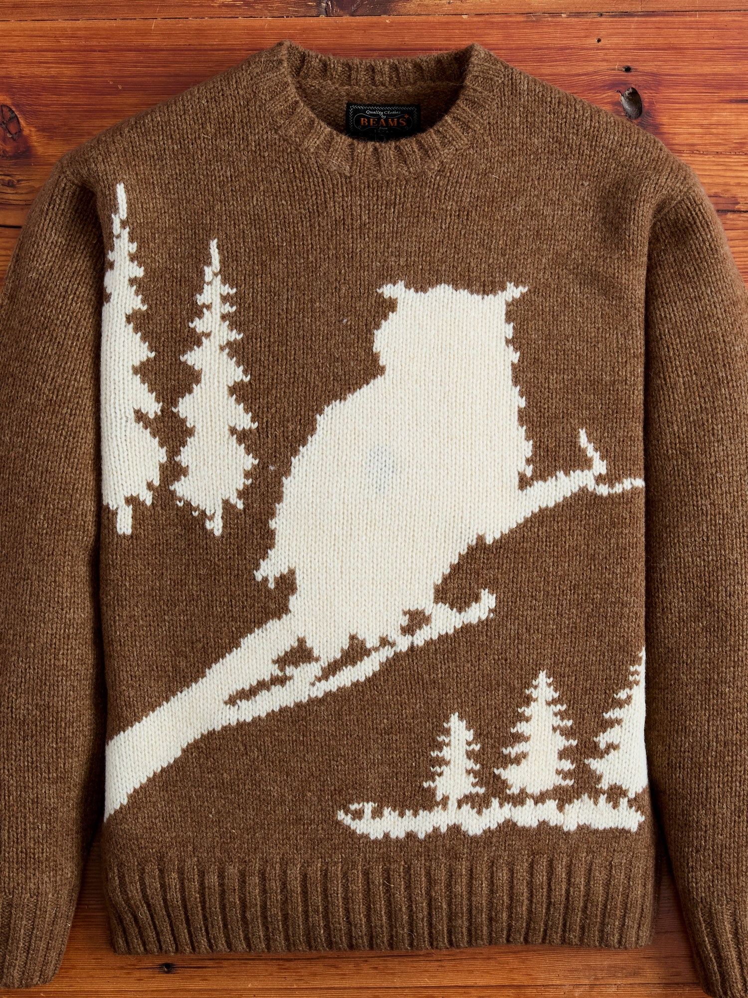 Intarsia 3-Gauge Crewneck Sweater in Brown - 1