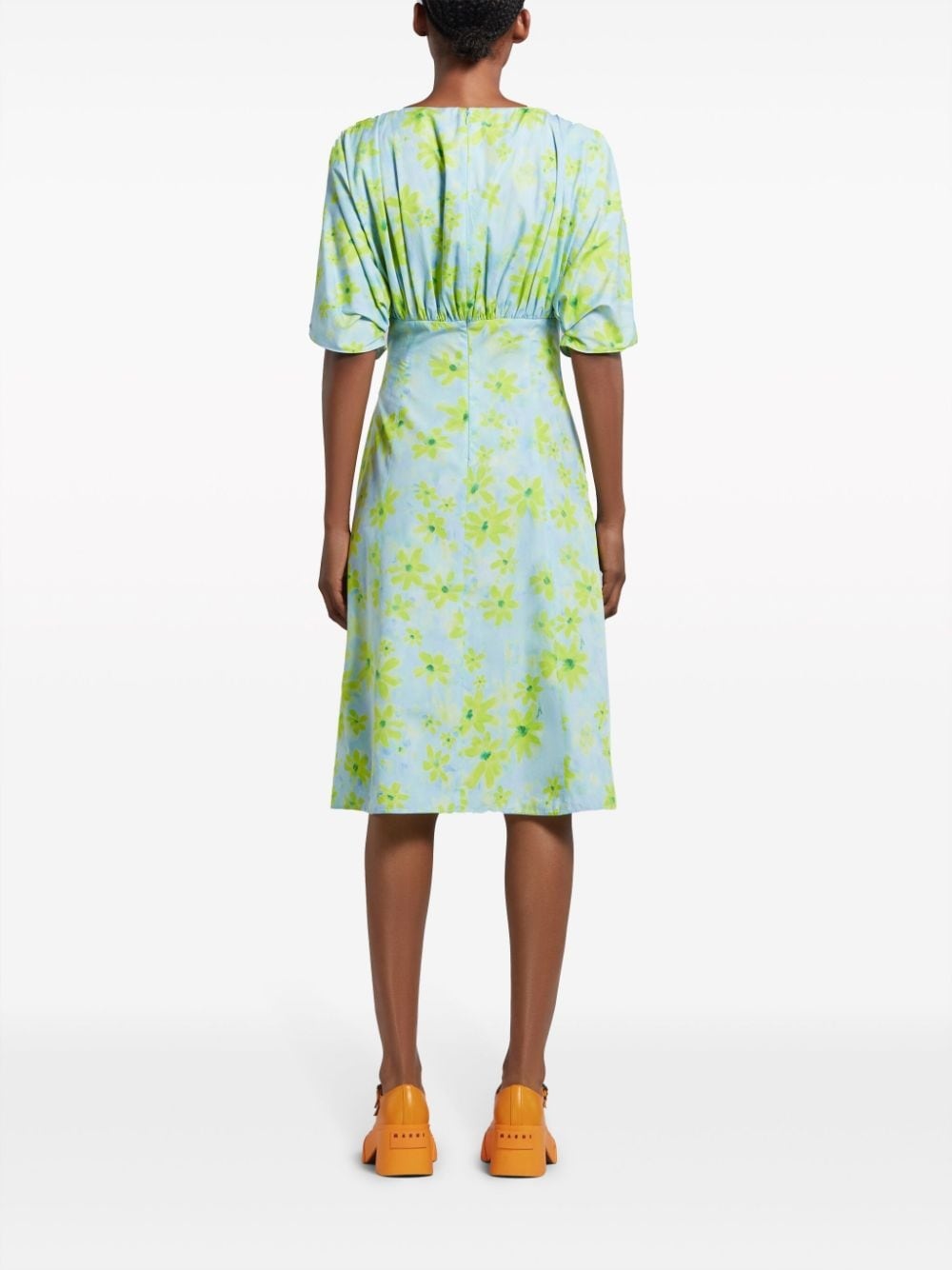 gathered floral-print cotton dress - 4