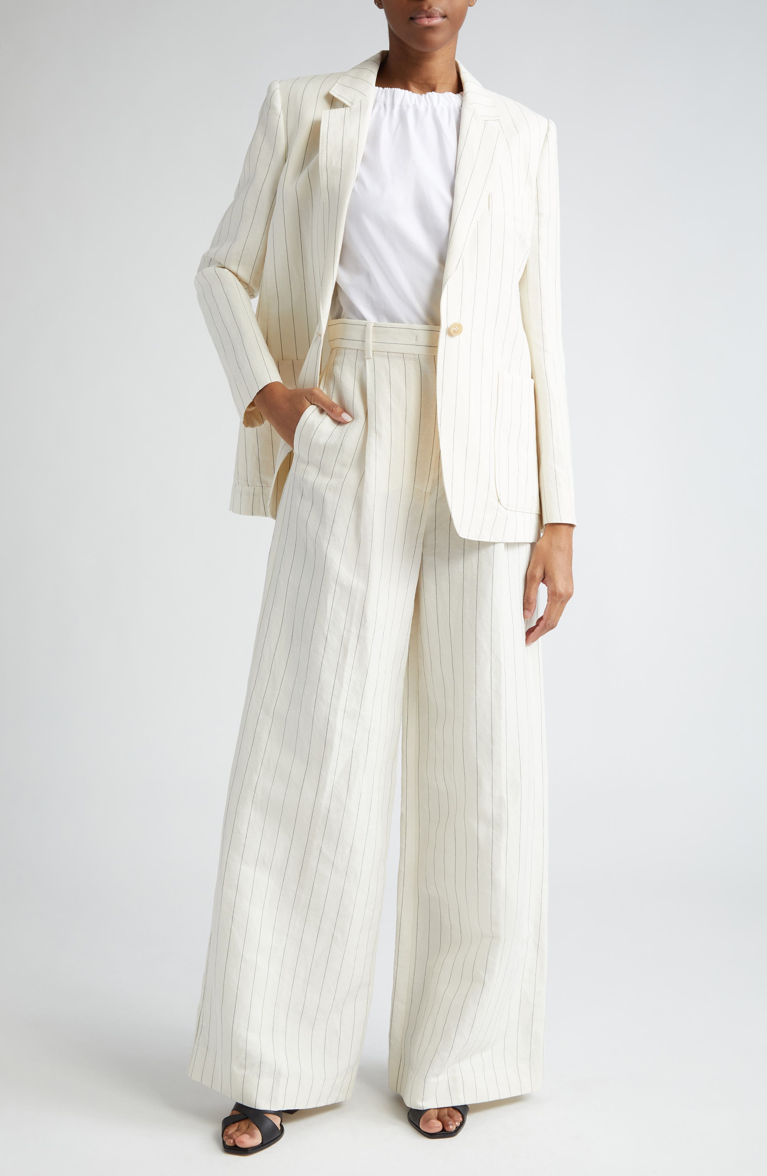 Giuliva Pinstripe High Waist Linen & Cotton Wide Leg Trousers - 2