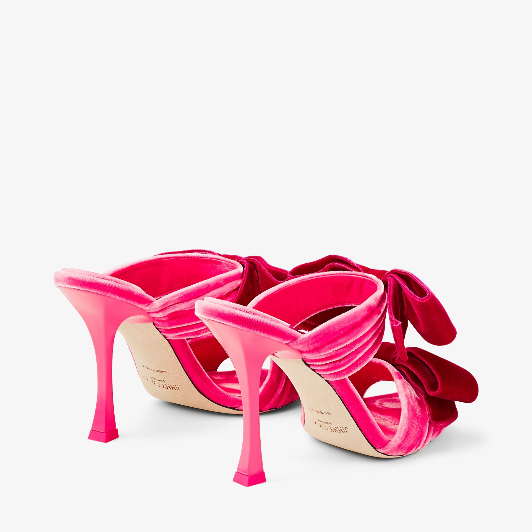 サンダル・ミュール JIMMY CHOO FLACA100 VELVET SANDAL Flaca Sandal 100 | Navy Velvet Mules with Bows | JIMMY CHOO