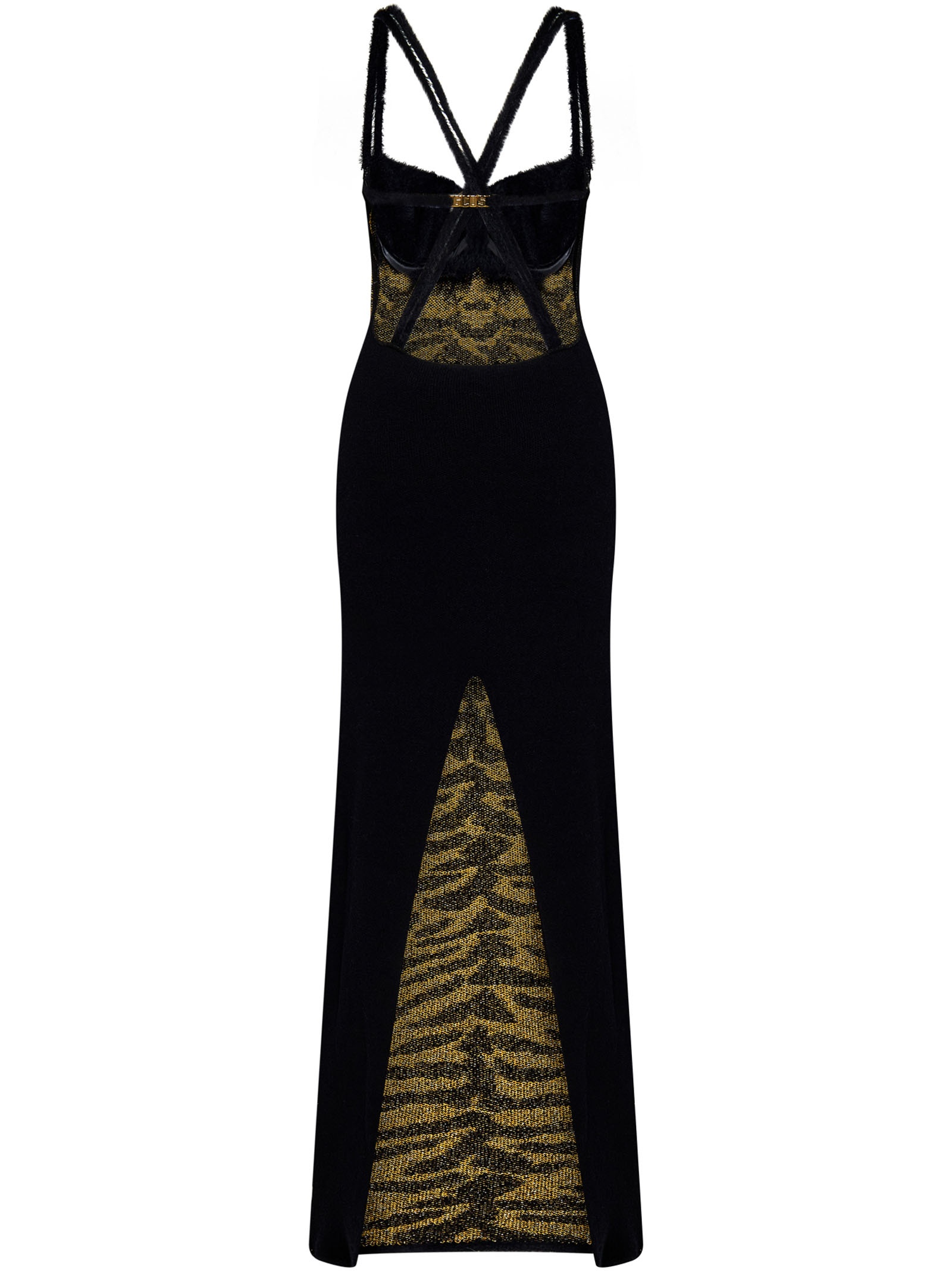 Long yellow and black jacquard dress with degrad?-effect Zebra pattern and crossed straps on the bac - 2