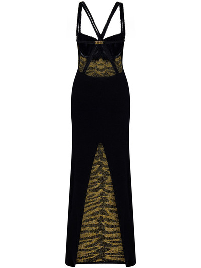 GCDS Long yellow and black jacquard dress with degrad?-effect Zebra pattern and crossed straps on the bac outlook