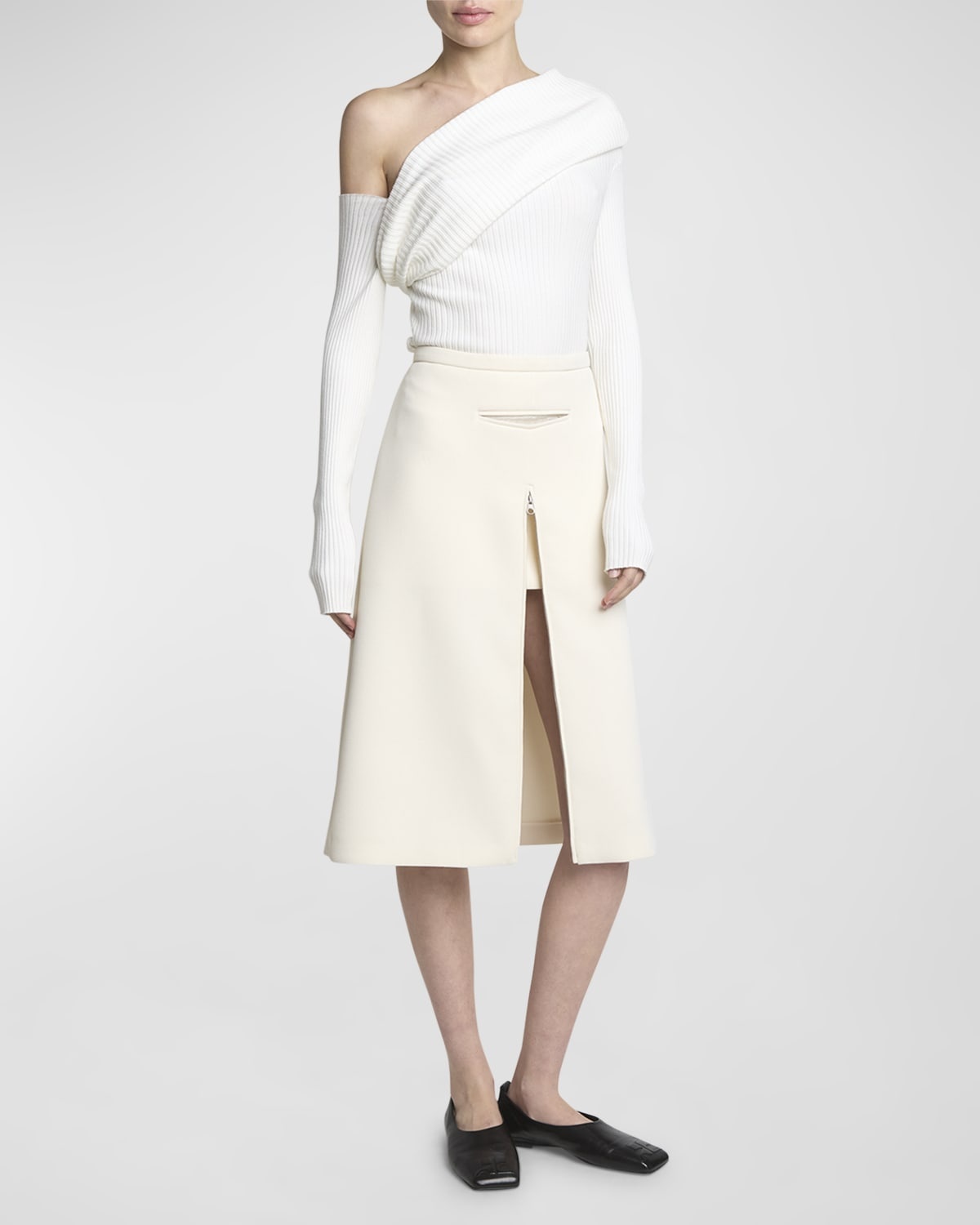 Tailored Heritage Crepe Zip-Slit Skirt - 3