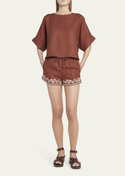 Loro Piana Ernst Embroidered Drawstring Flax Shorts outlook