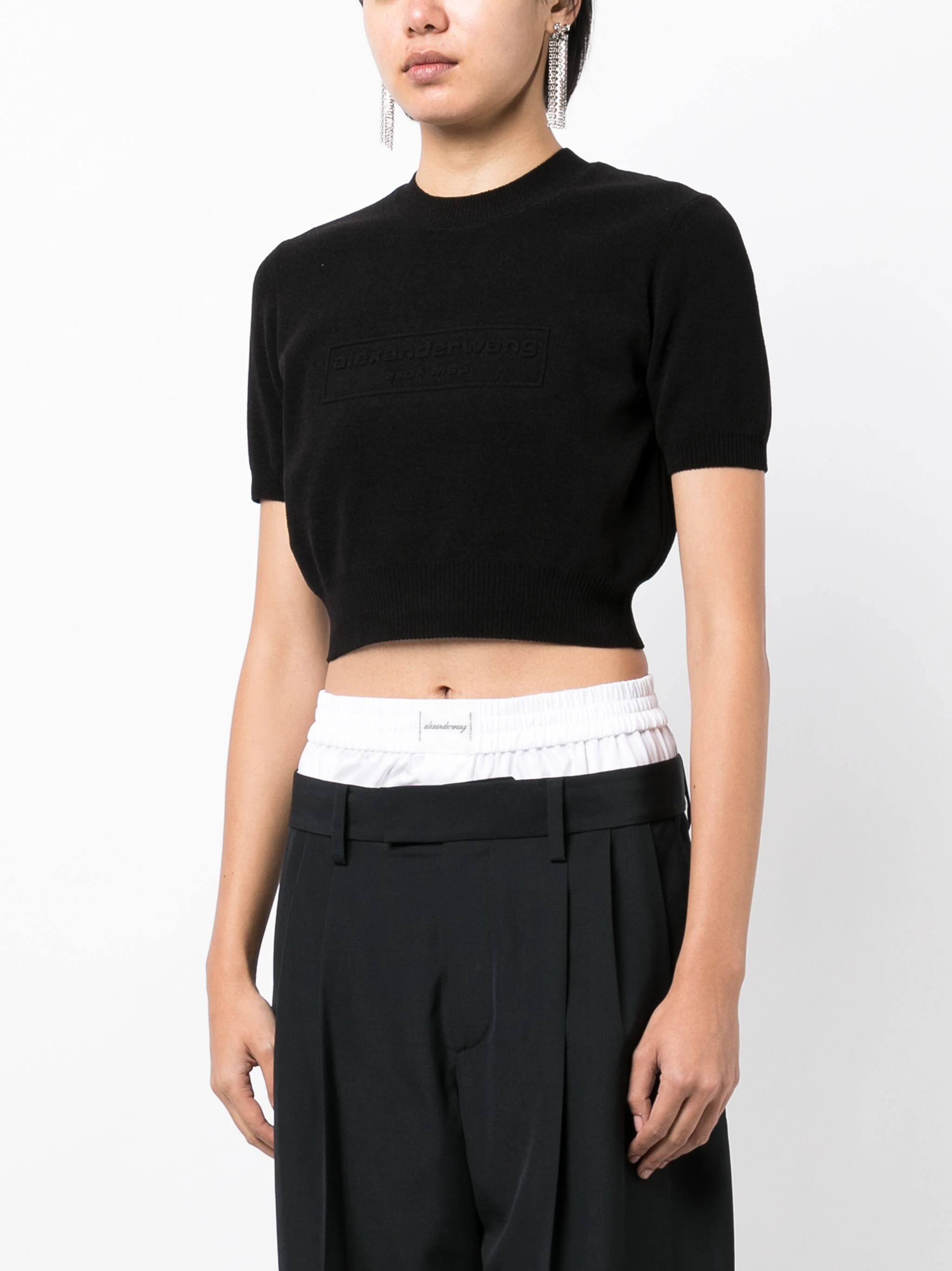 ALEXANDER WANG Women Embossed Logo Ribbed Short Sleeve Tee - 2