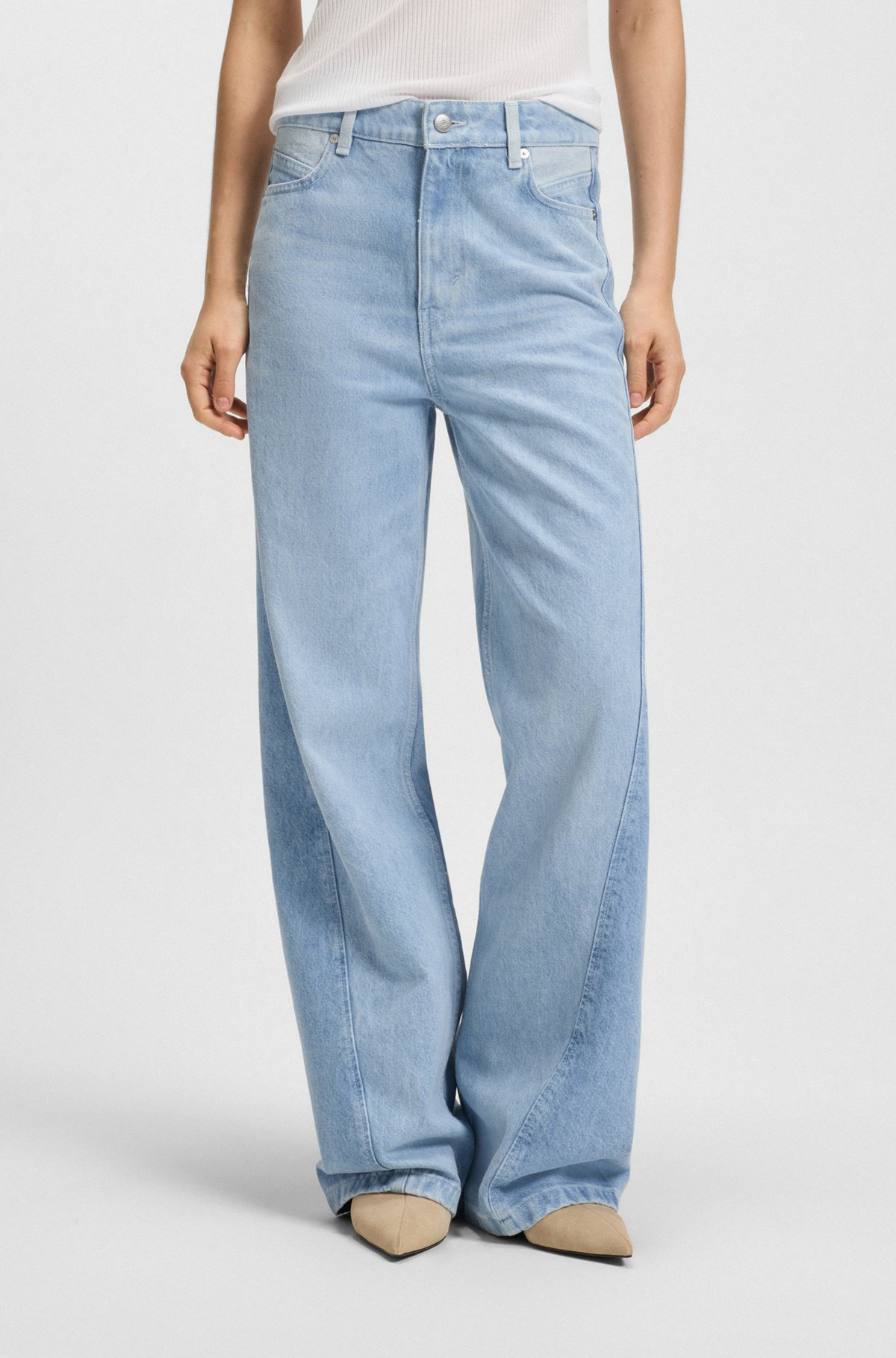 WIDE-LEG JEANS IN BLUE RIGID DENIM WITH PANELING - 2