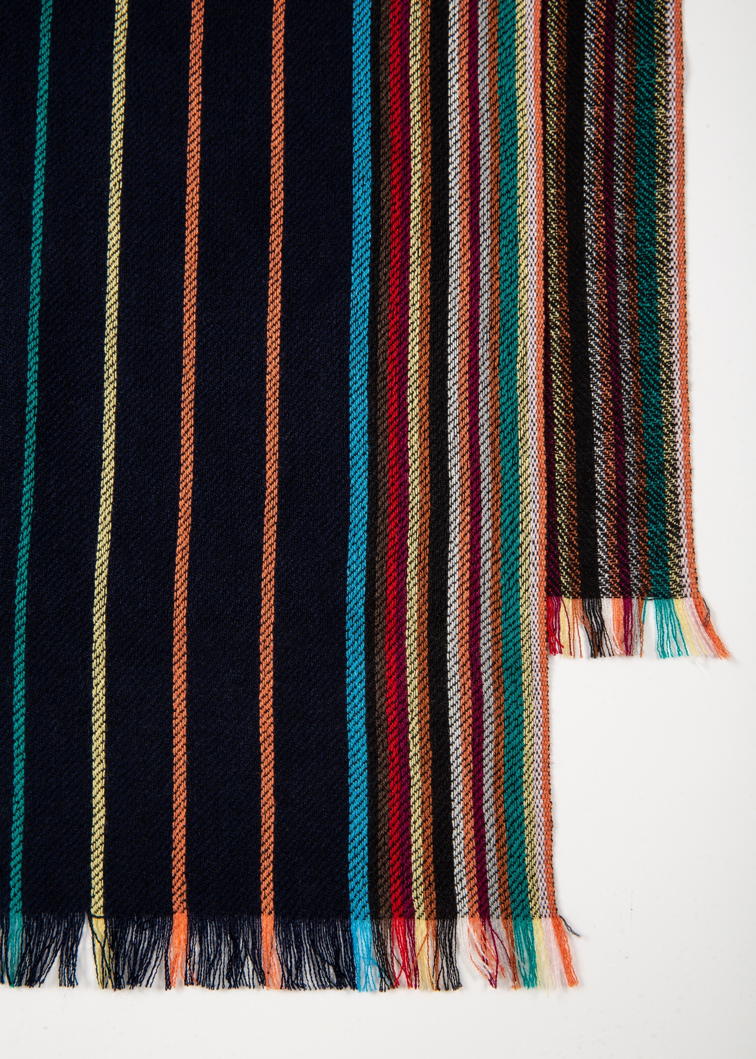 Navy Wool-Silk 'Signature Stripe' Scarf - 2