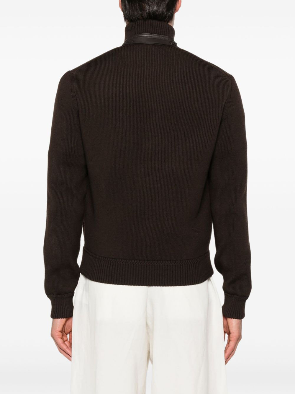 knitted-sleeves suede jacket - 4