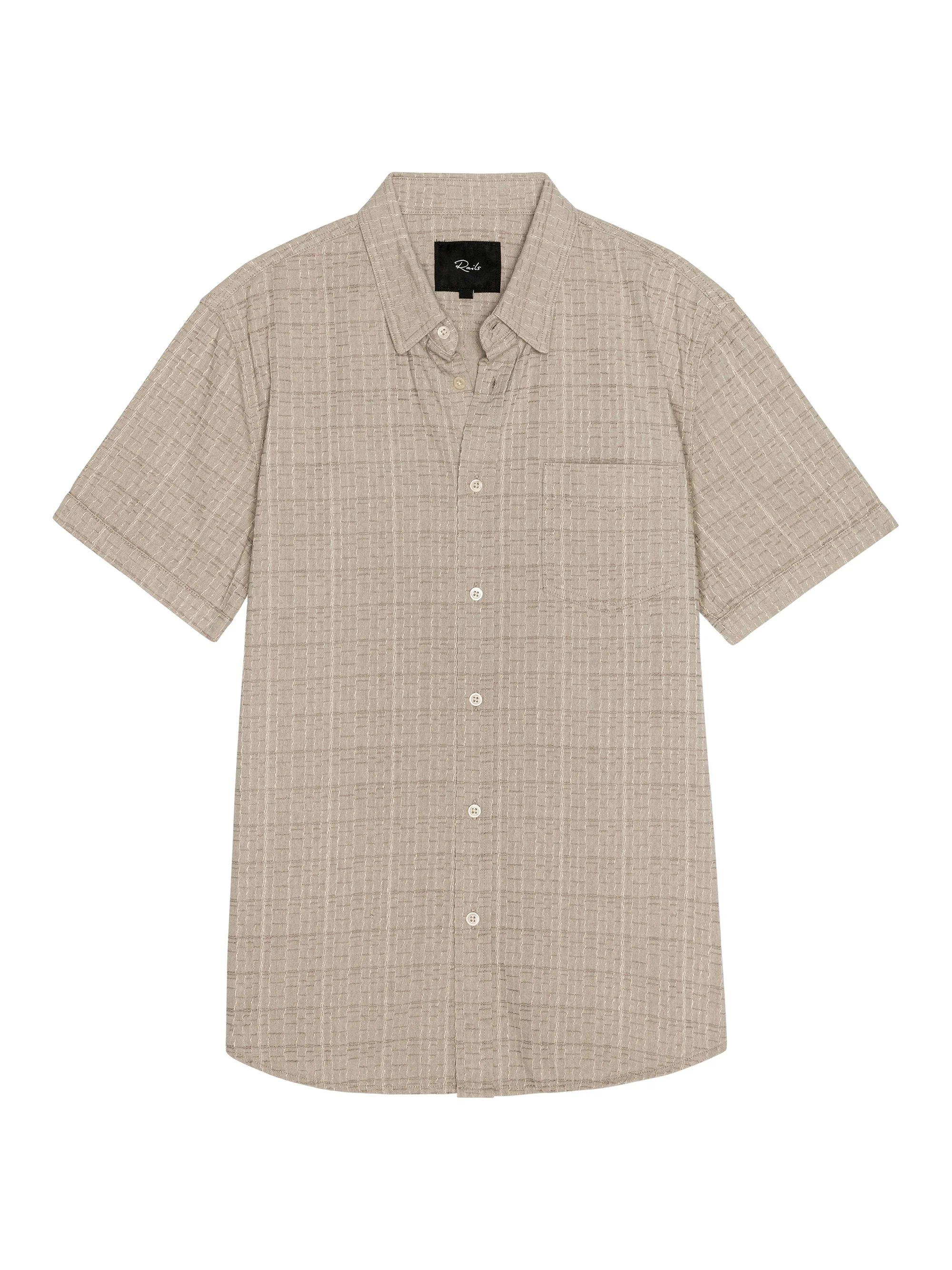 Men's Gavin Linen-Blend Short-Sleeve Shirt - Taupe Cream Twist - 1