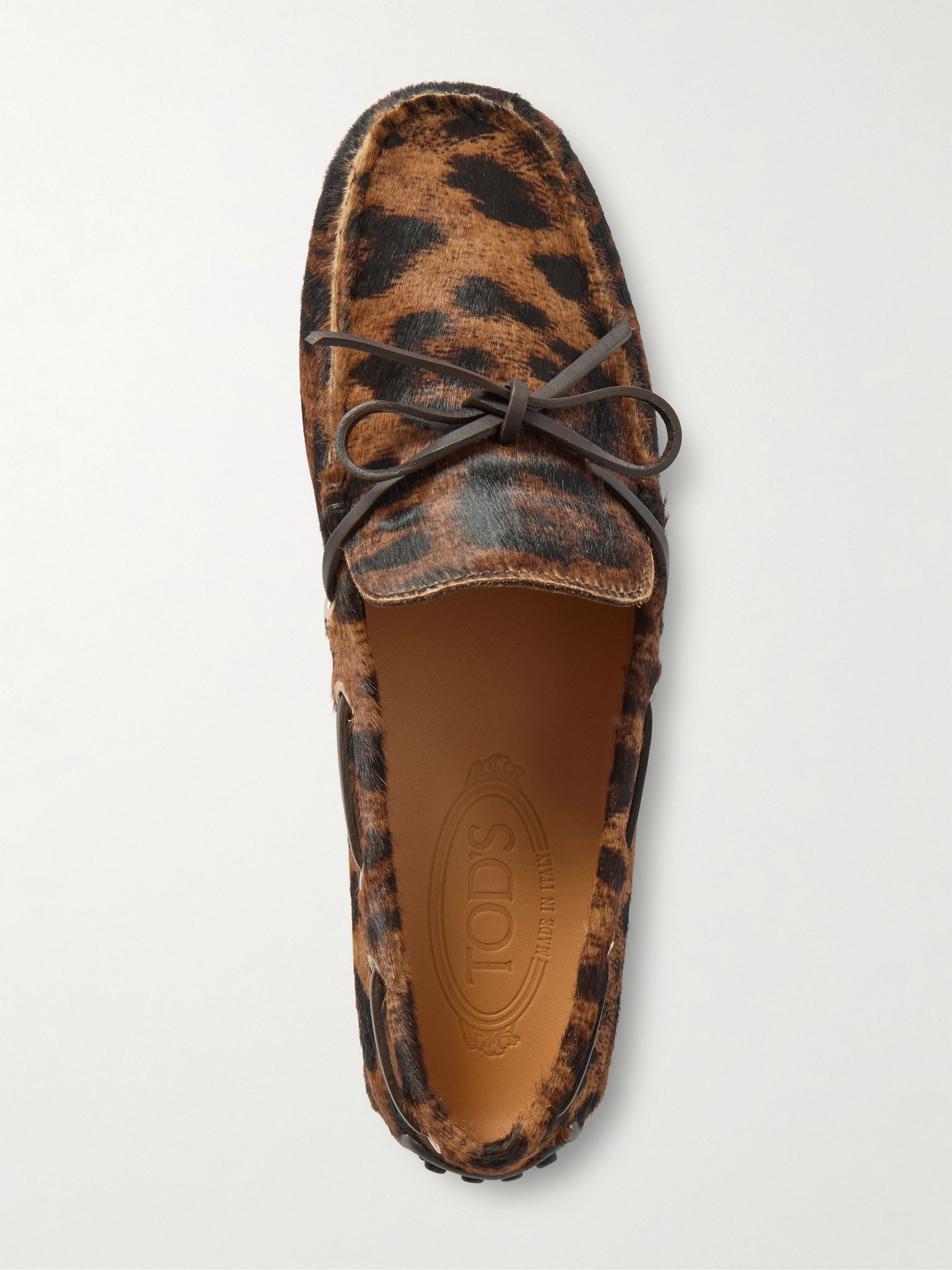 Gommino leather-trimmed leopard-print calf hair boat shoes Leopard print - 5