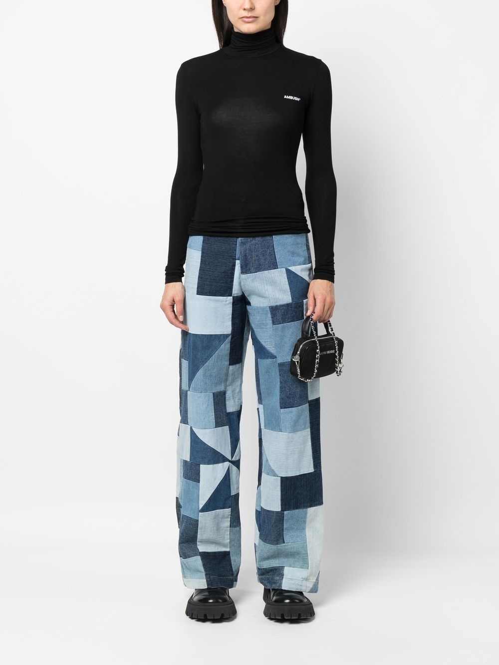 funnel neck long-sleeve T-shirt - 2