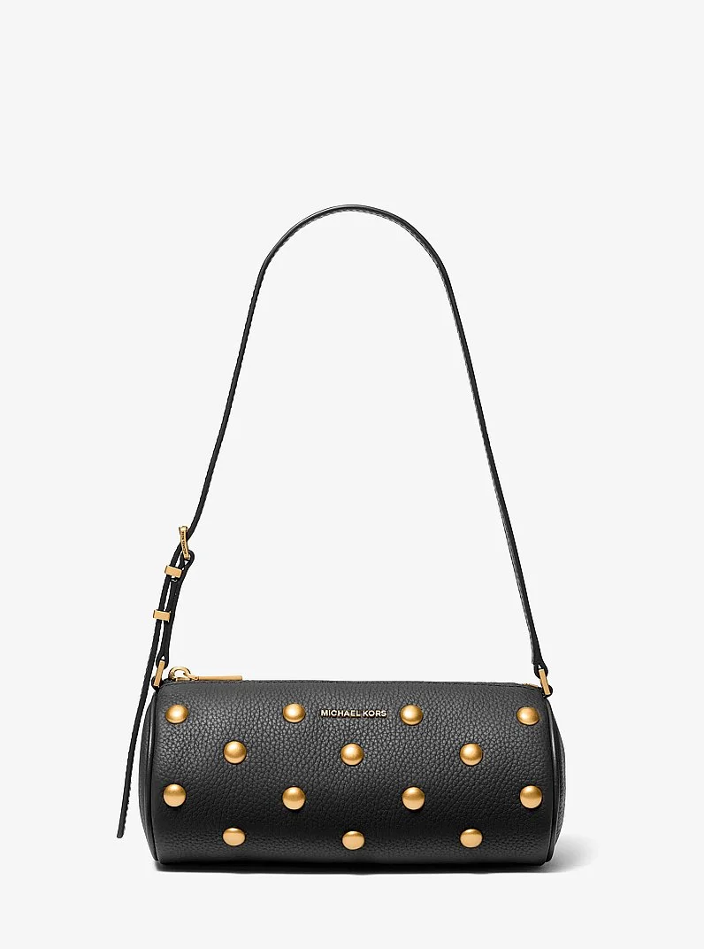 Izzy Small Studded Pebbled Leather Barrel Pochette - 1