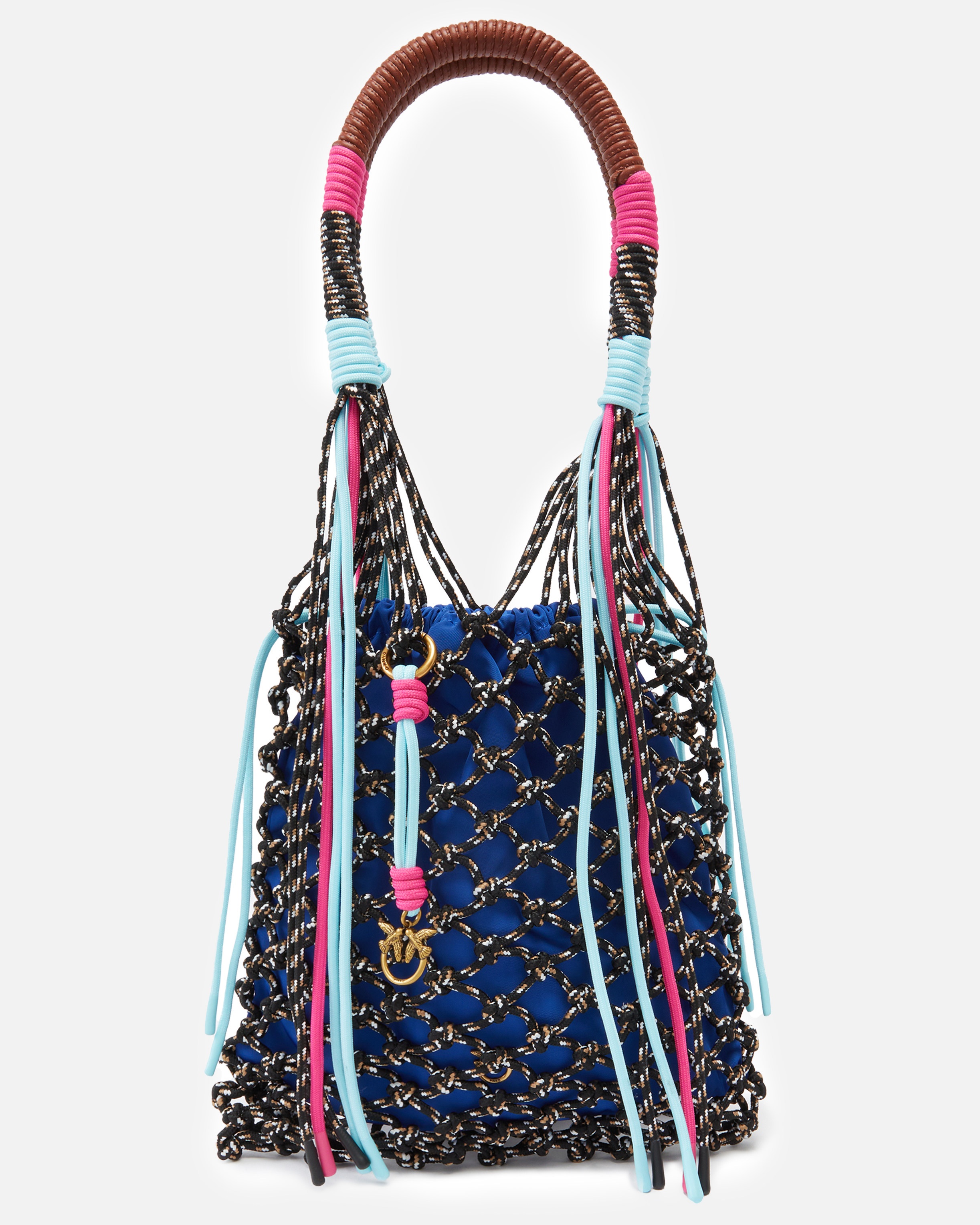 MEDIUM MULTICOLOR MESH HANDBAG WITH DRAWSTRINGS AND LOGO CHARM - 1