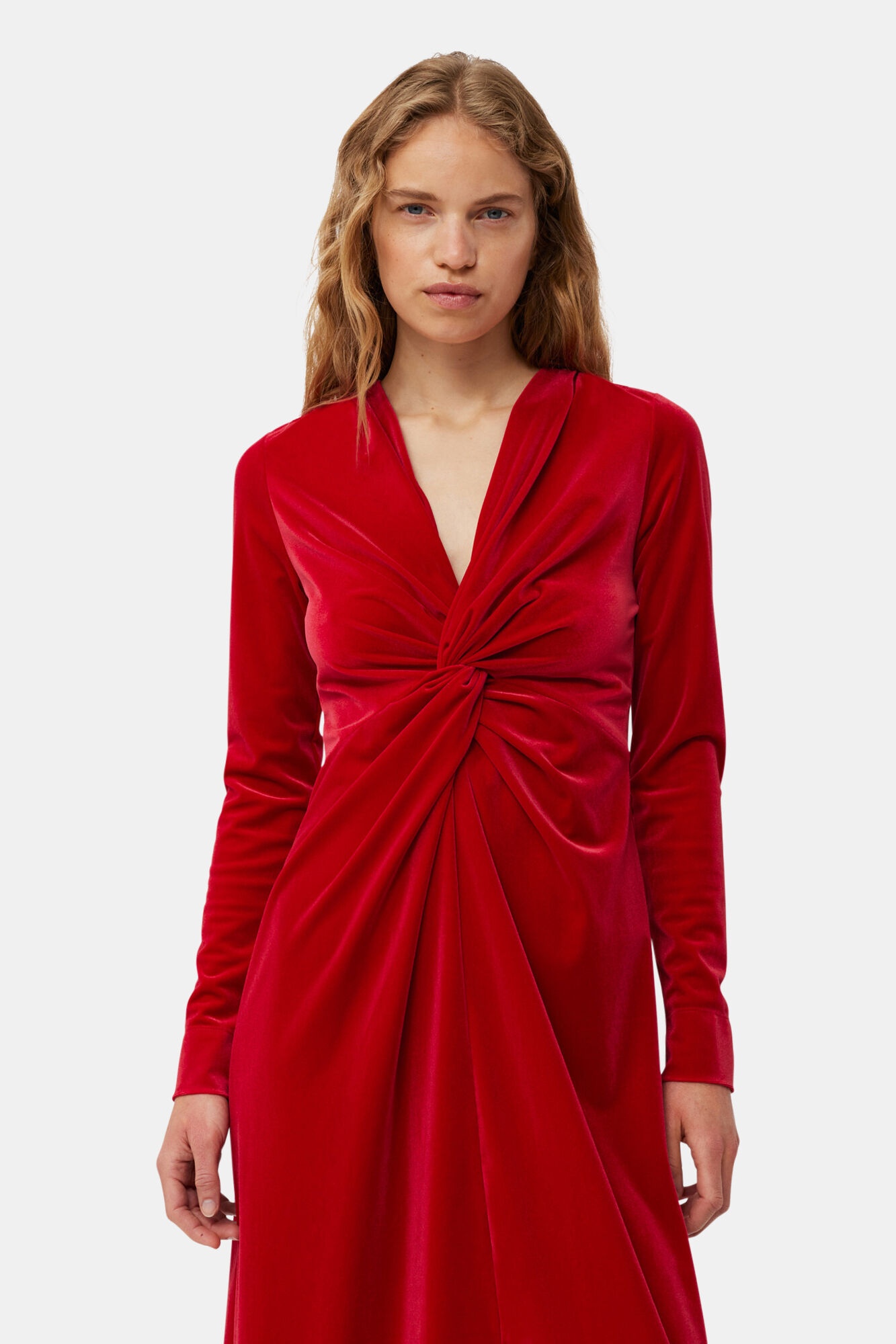 RED VELVET JERSEY TWIST LONG DRESS - 5