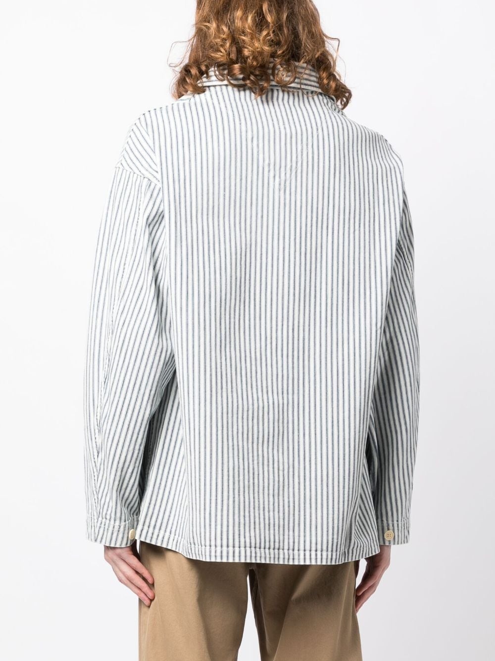 logo-patch striped jacket - 4