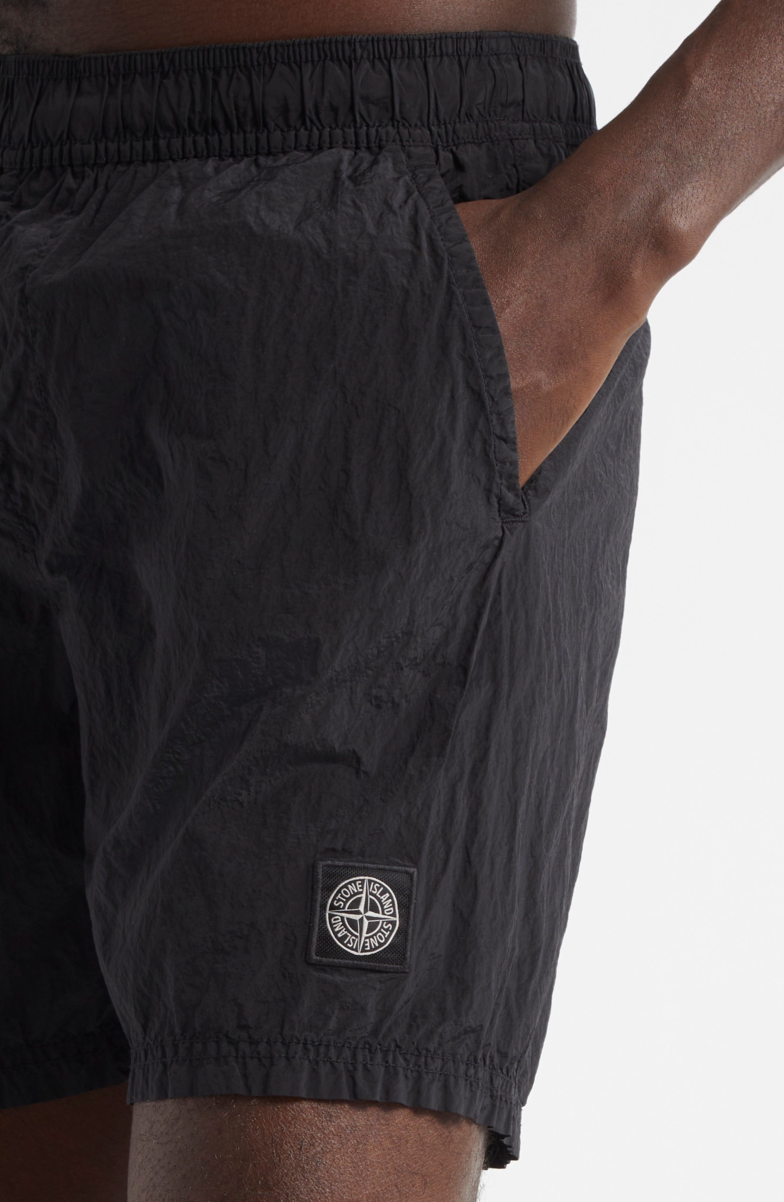 Stone Island Compass Logo Patch Swim Trunks in V0029 Black at Nordstrom - 5