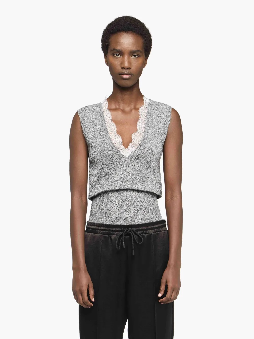 V-NECK LACE TRIM VEST - 2