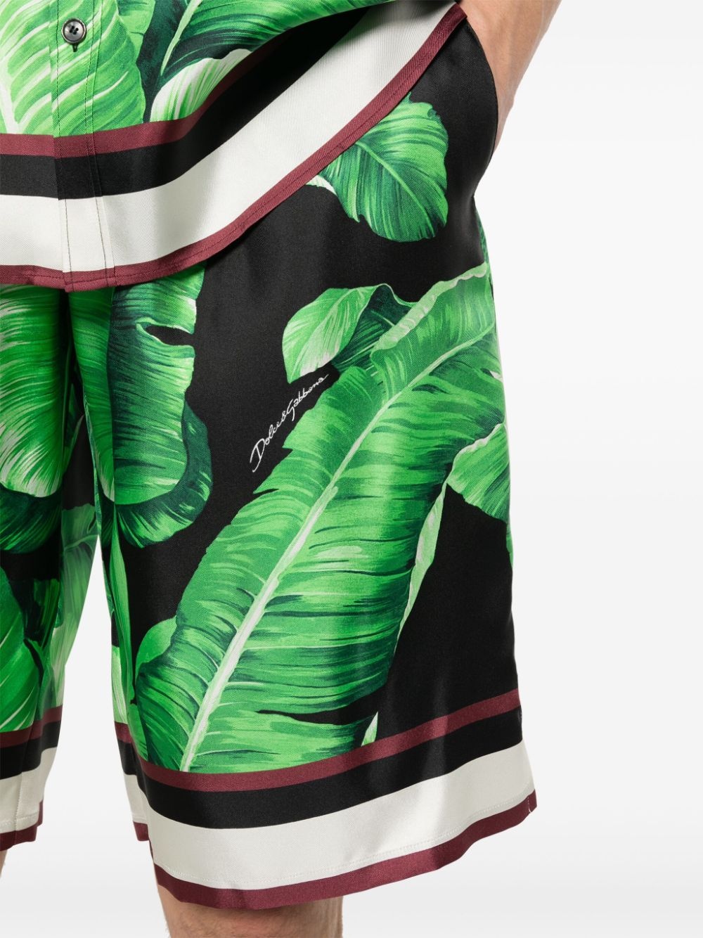 leaves-print silk shorts - 5