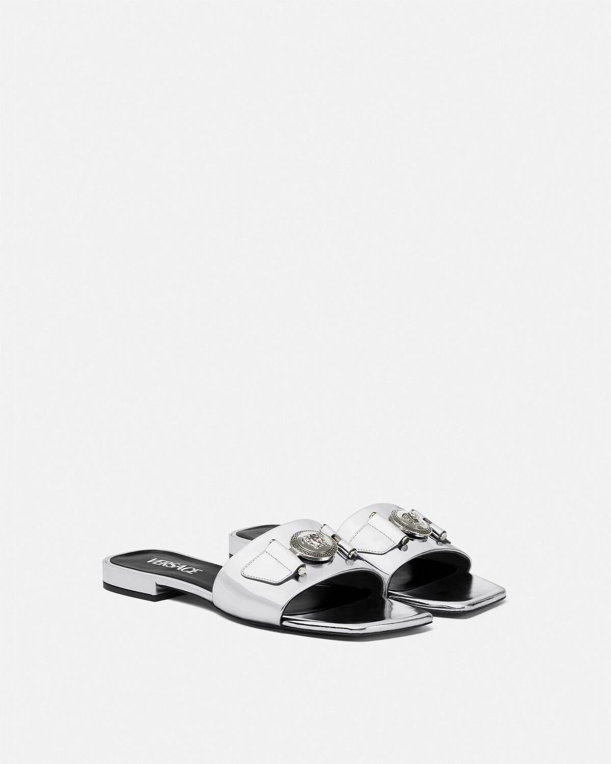 Medusa Buckle Metallic Flat Sandals - 2