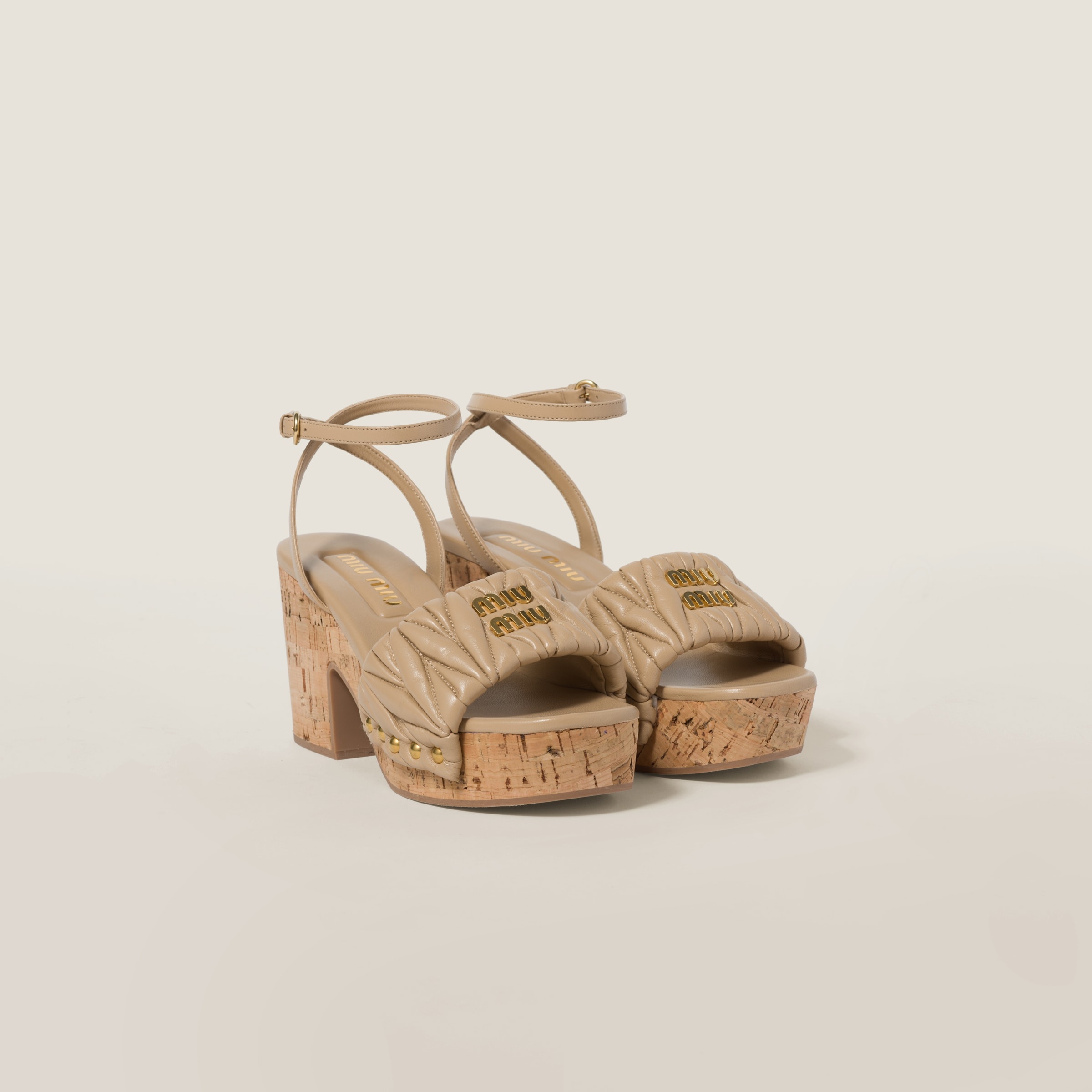 Matelassé nappa leather cork heel sandals - 1