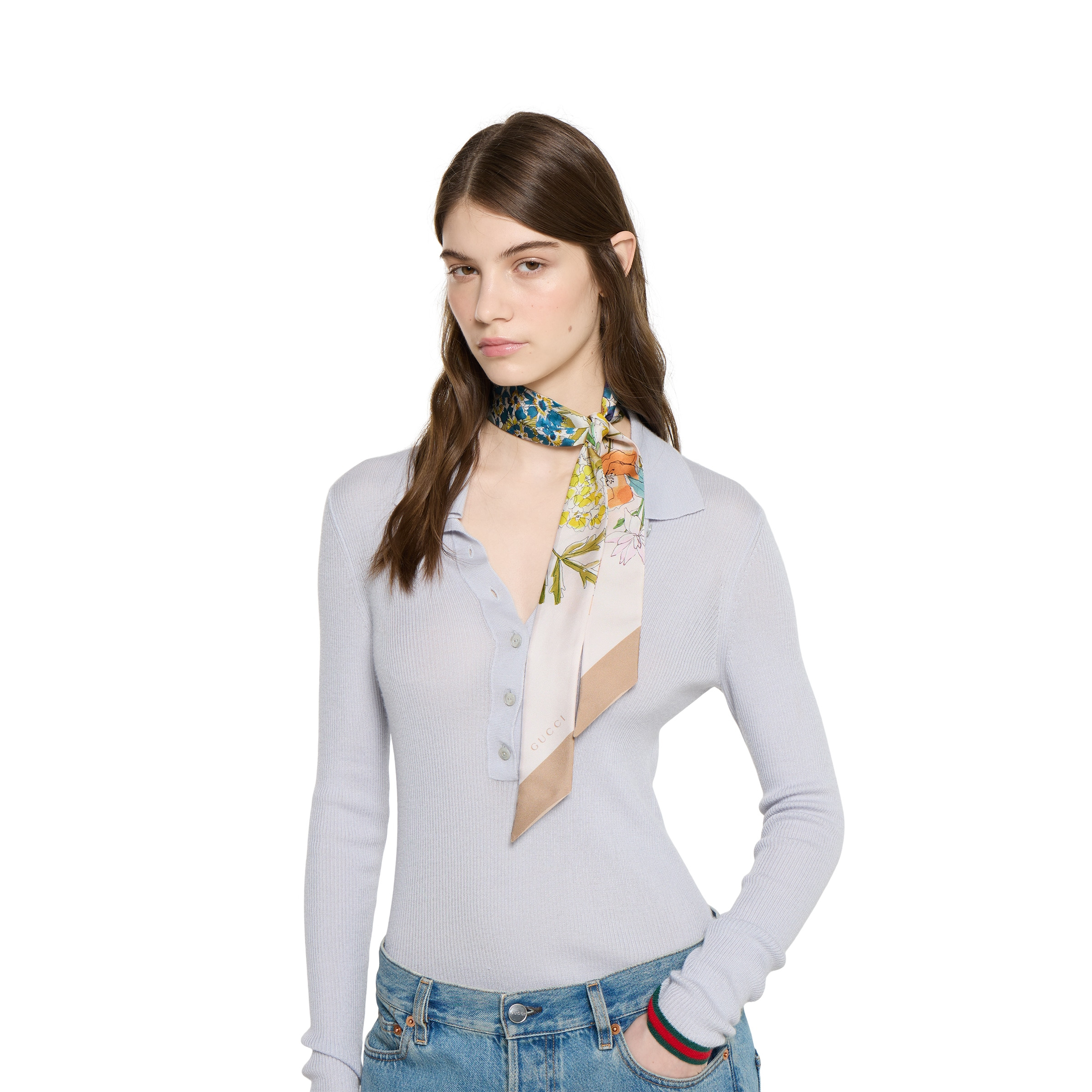 Printed silk twill neck bow - 3