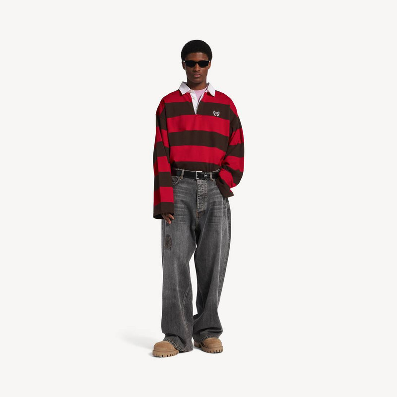 BALENCIAGA Men's Longsleeve Polo in Dark Brown/red outlook