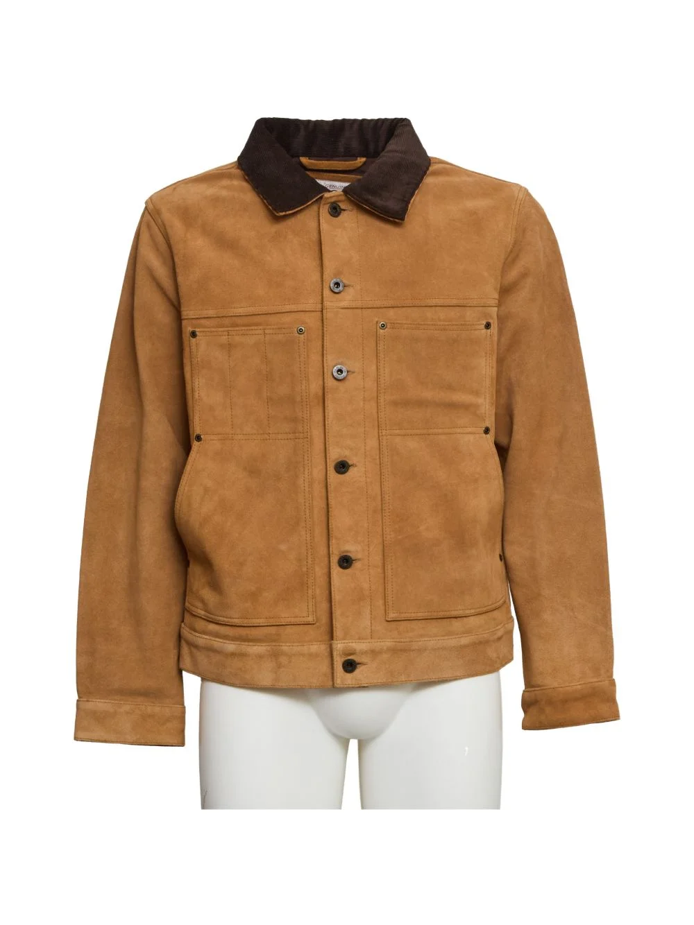 corduroy collar short leather jacket - 1