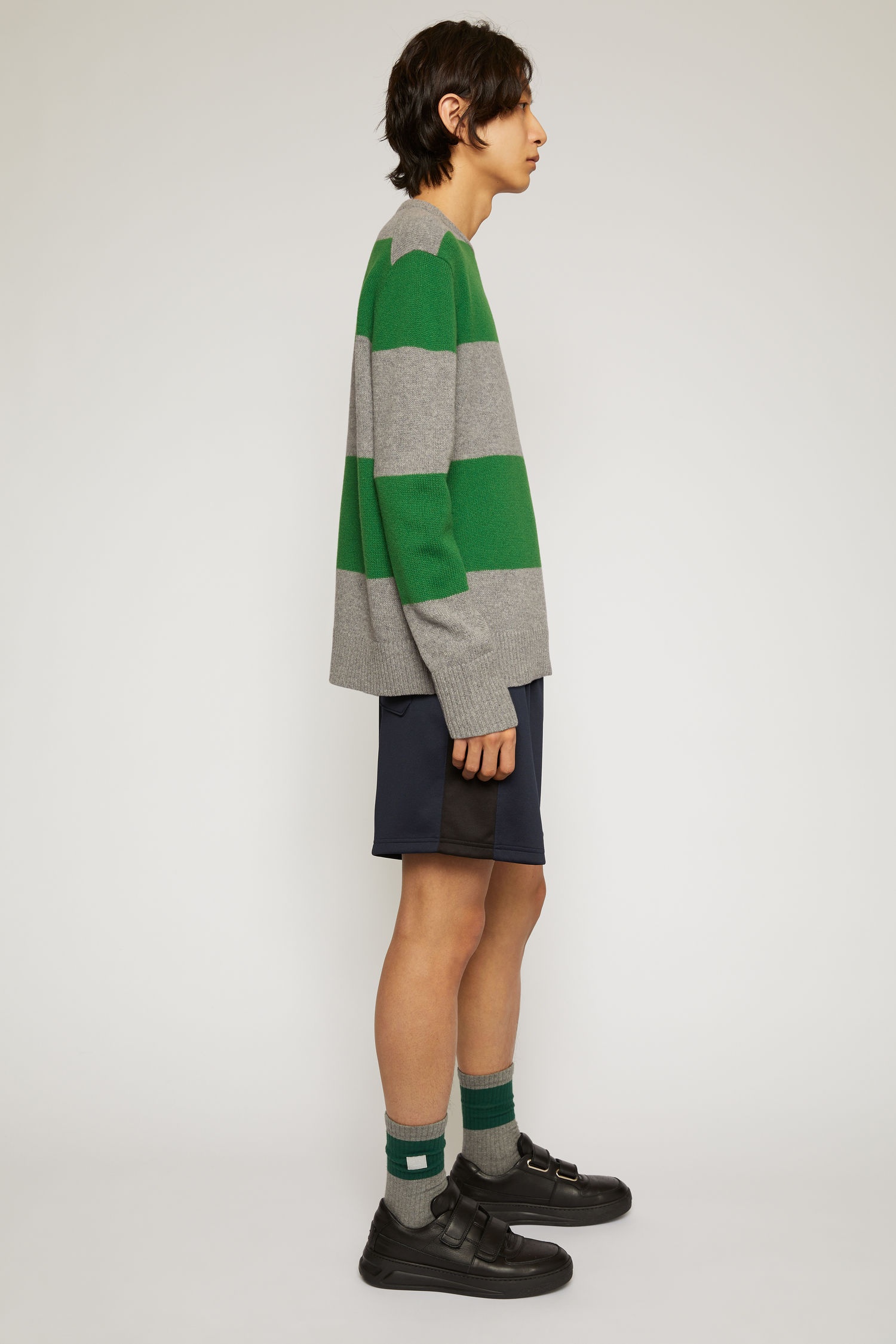 Block stripe sweater grey melange/deep green - 5