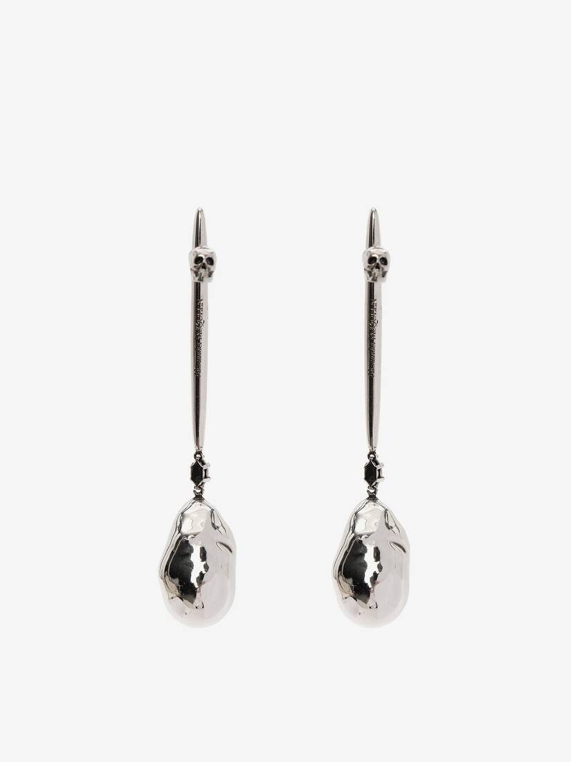 Metal Pearl Stick Earrings in Antique Silver - 3
