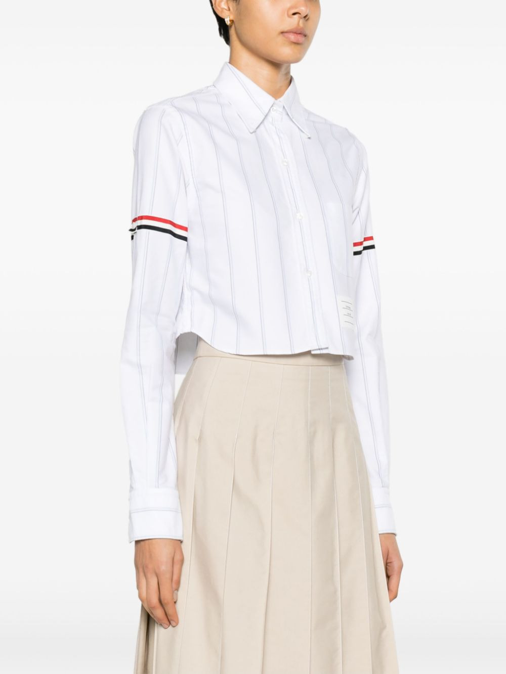 Stripe Oxford Armband Cropped Shirt - 3