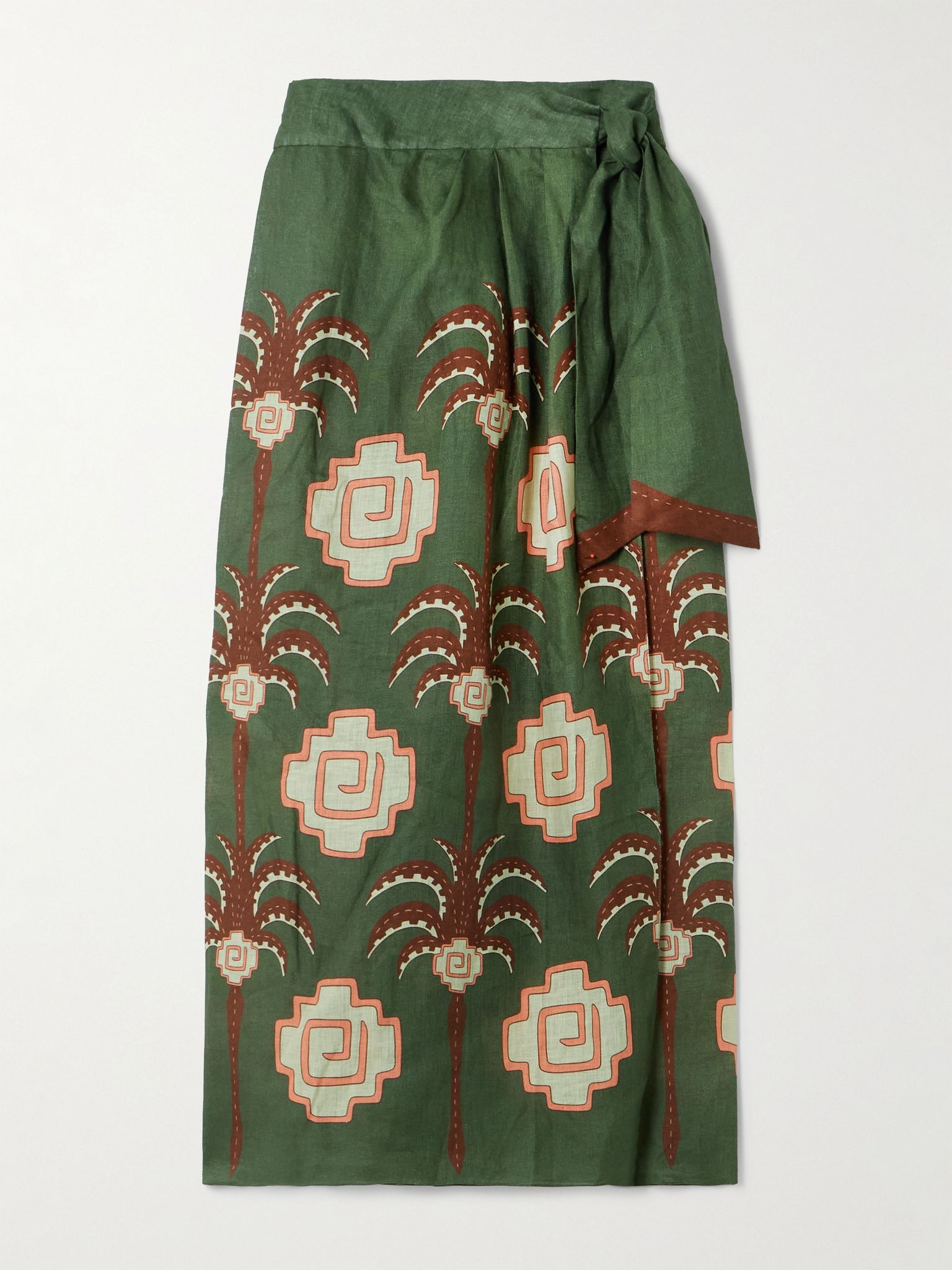 Amazon Echoes printed linen midi wrap skirt Green - 1