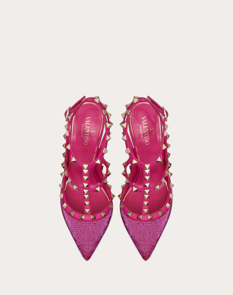 SATIN ROCKSTUD PUMP WITH ALL-OVER TUBES EMBROIDERY AND STRAPS 100MM 4