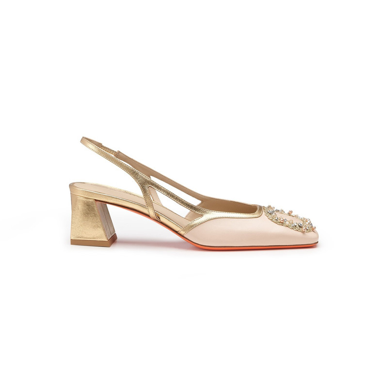 Women's pink and gold leather mid-heel slingback 1