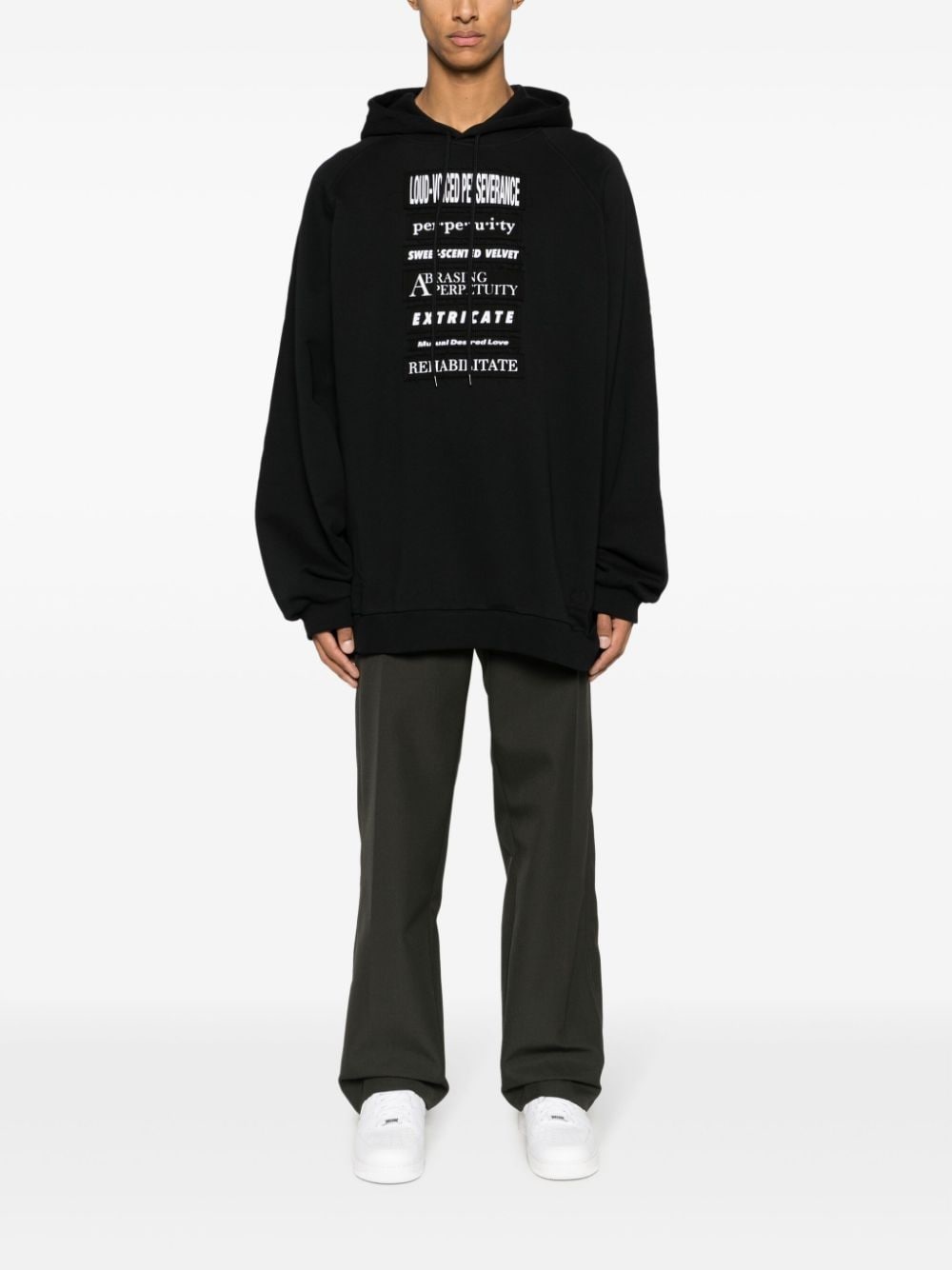 slogan-patches cotton hoodie - 2