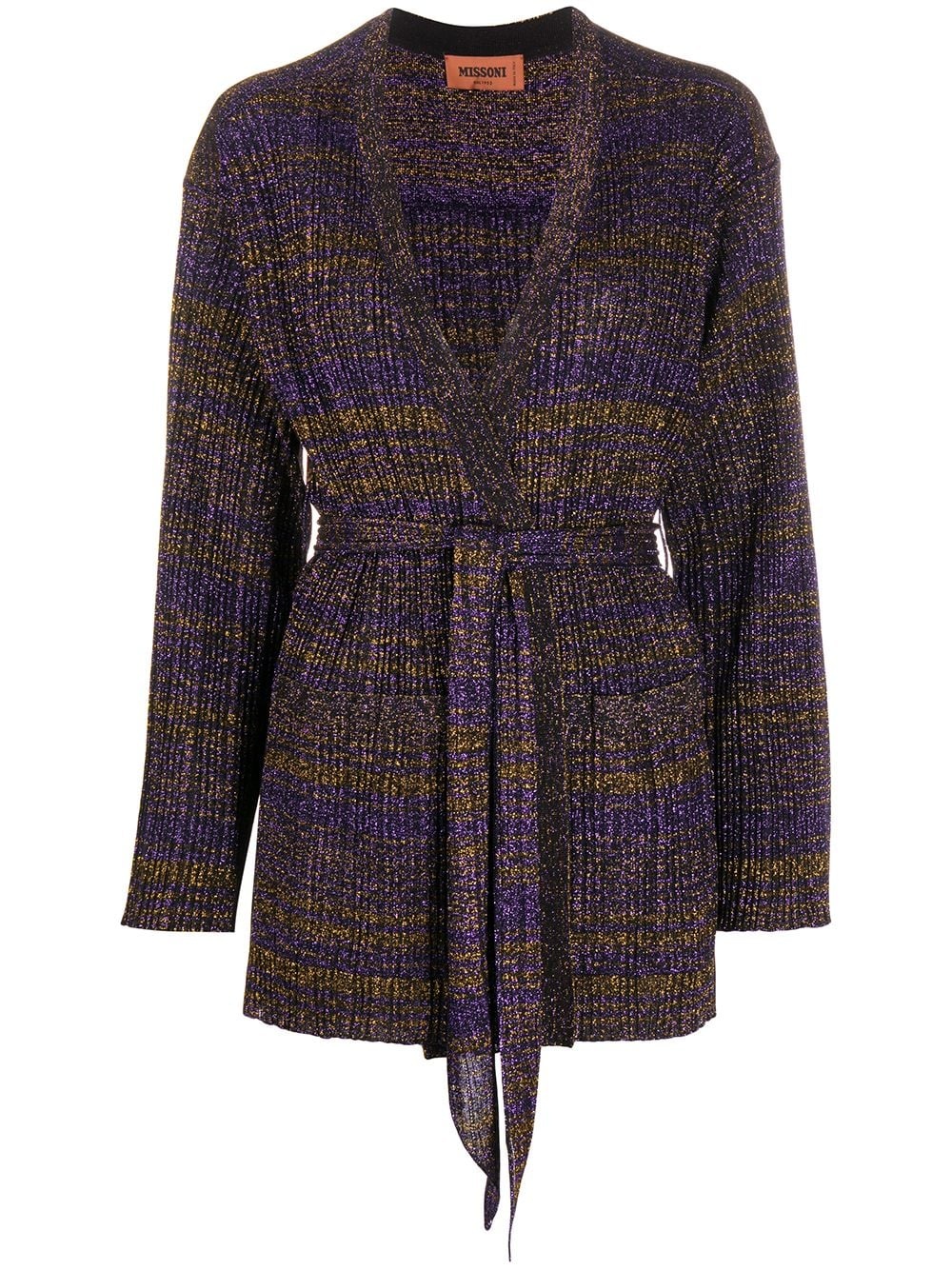 belted metallic-thread cardigan - 1