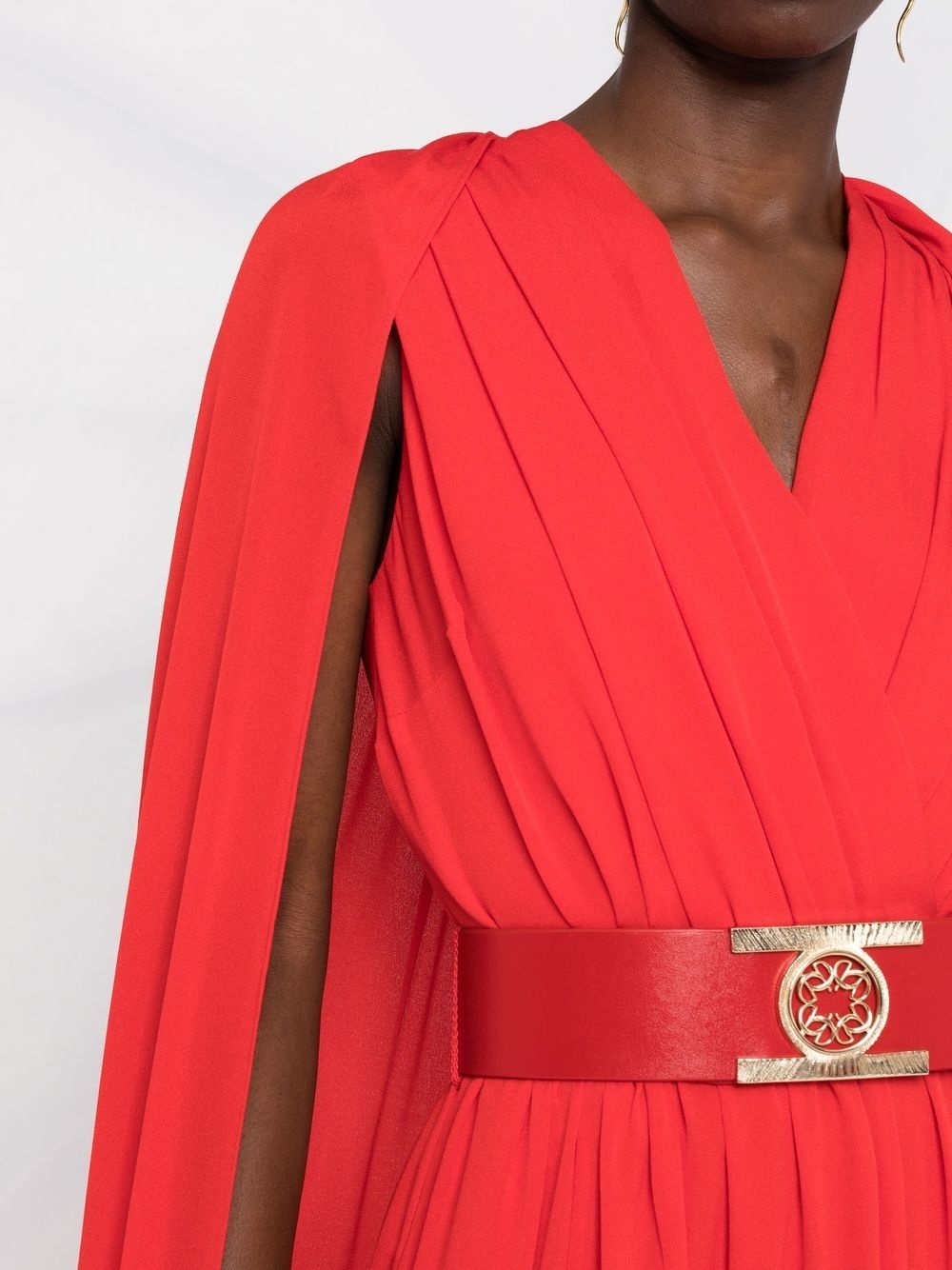 belted cape-effect silk gown - 5