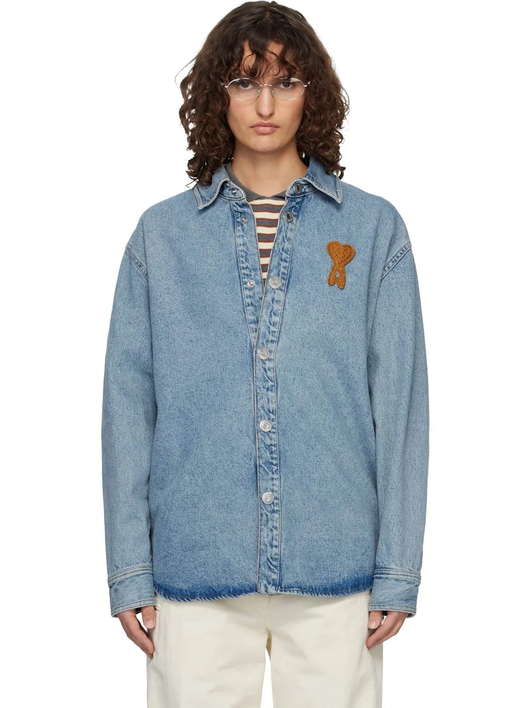 Blue Cotton Knitted Ami de Coeur Denim Overshirt - 1