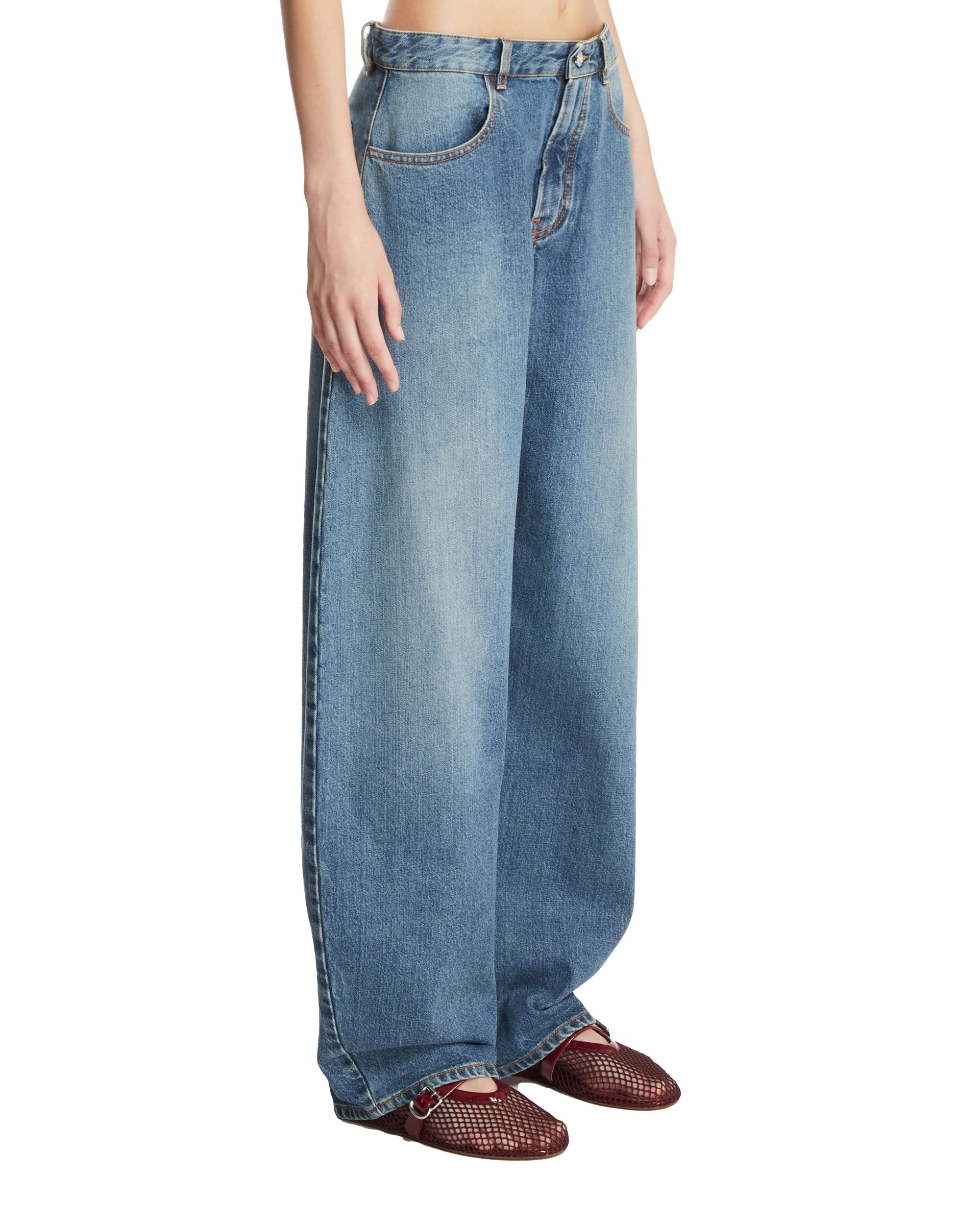 Blue Wide Rounded Jeans - 4