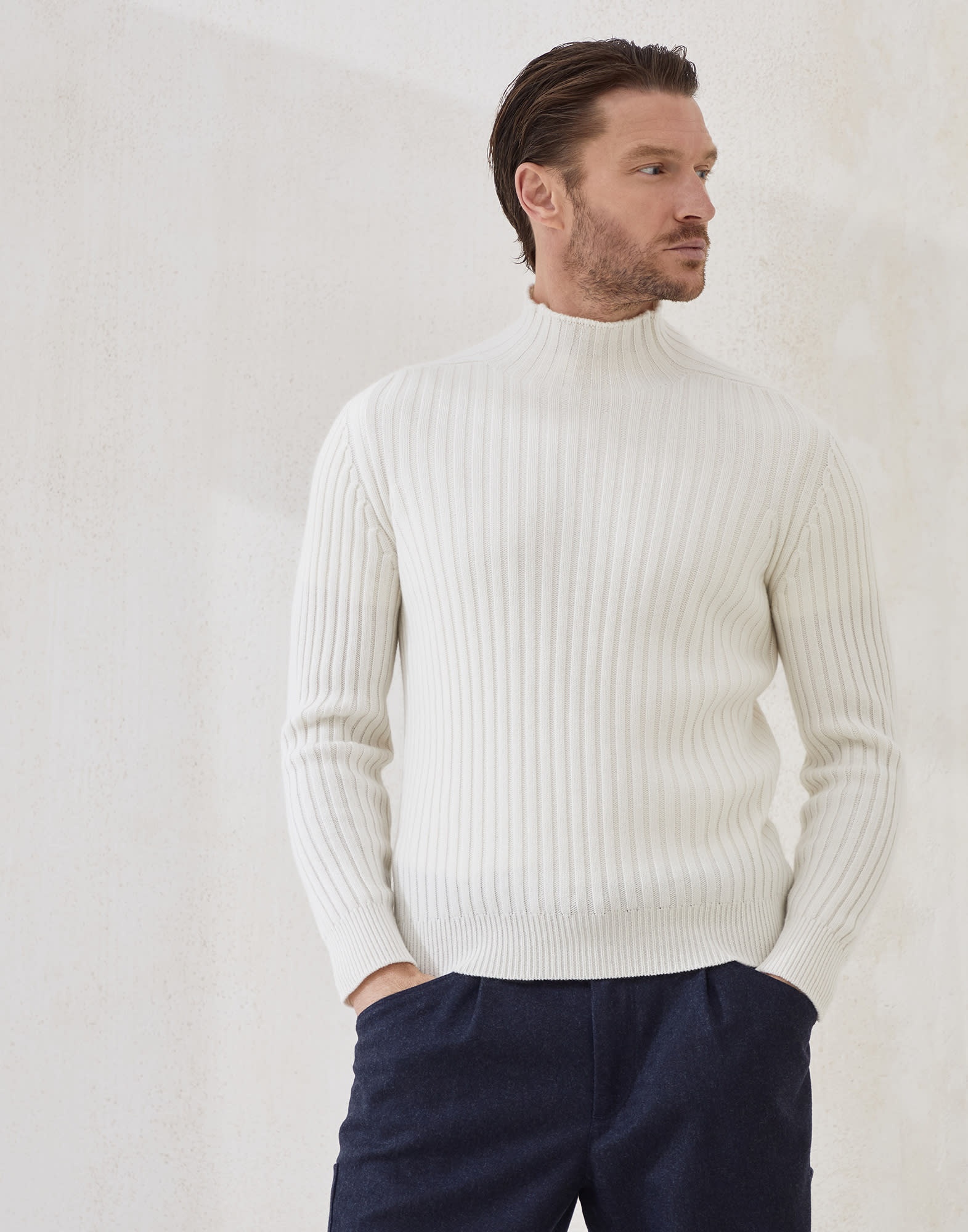 Cashmere flat rib turtleneck sweater - 1